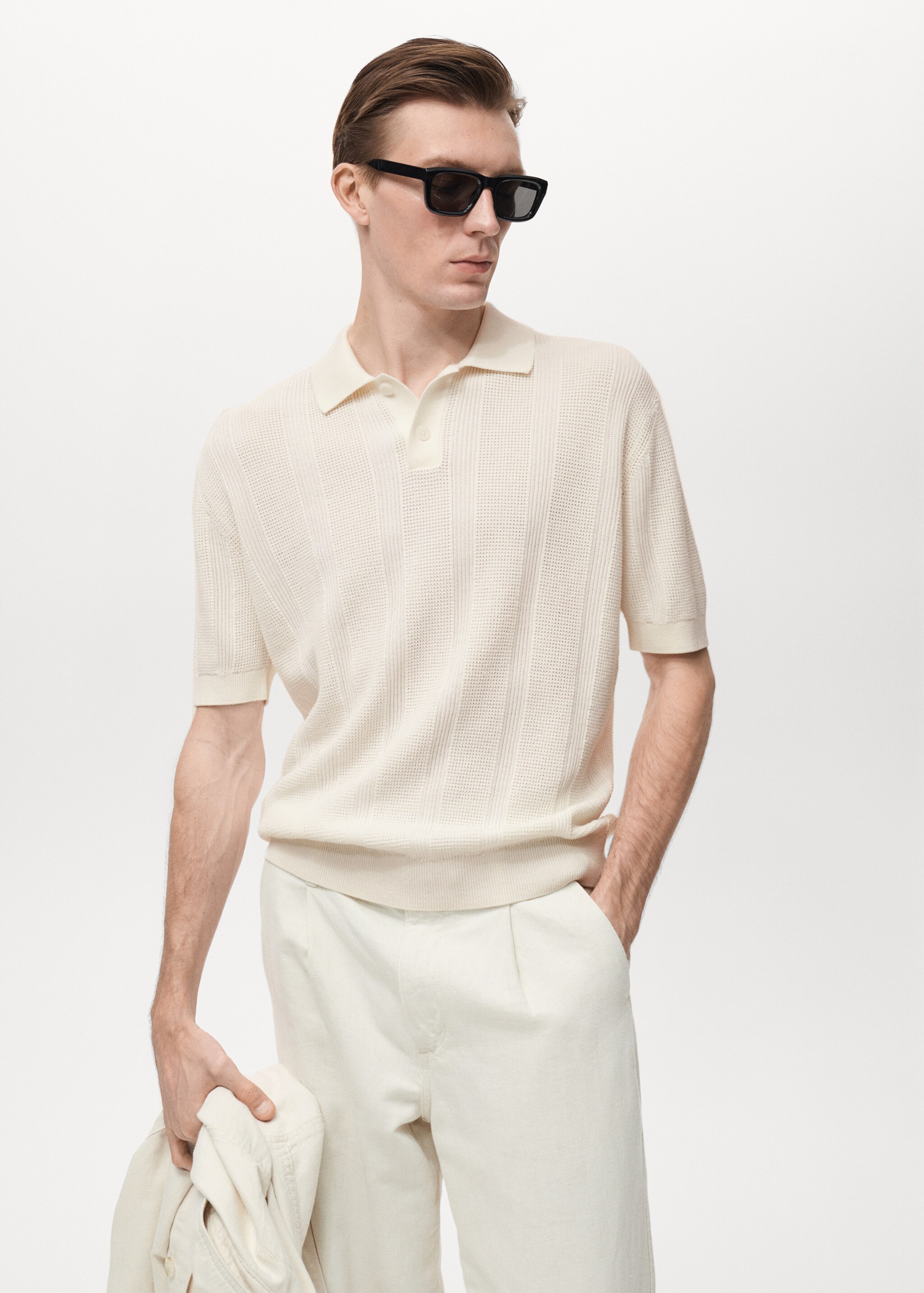 Striped openwork knitted polo shirt - Medium plane
