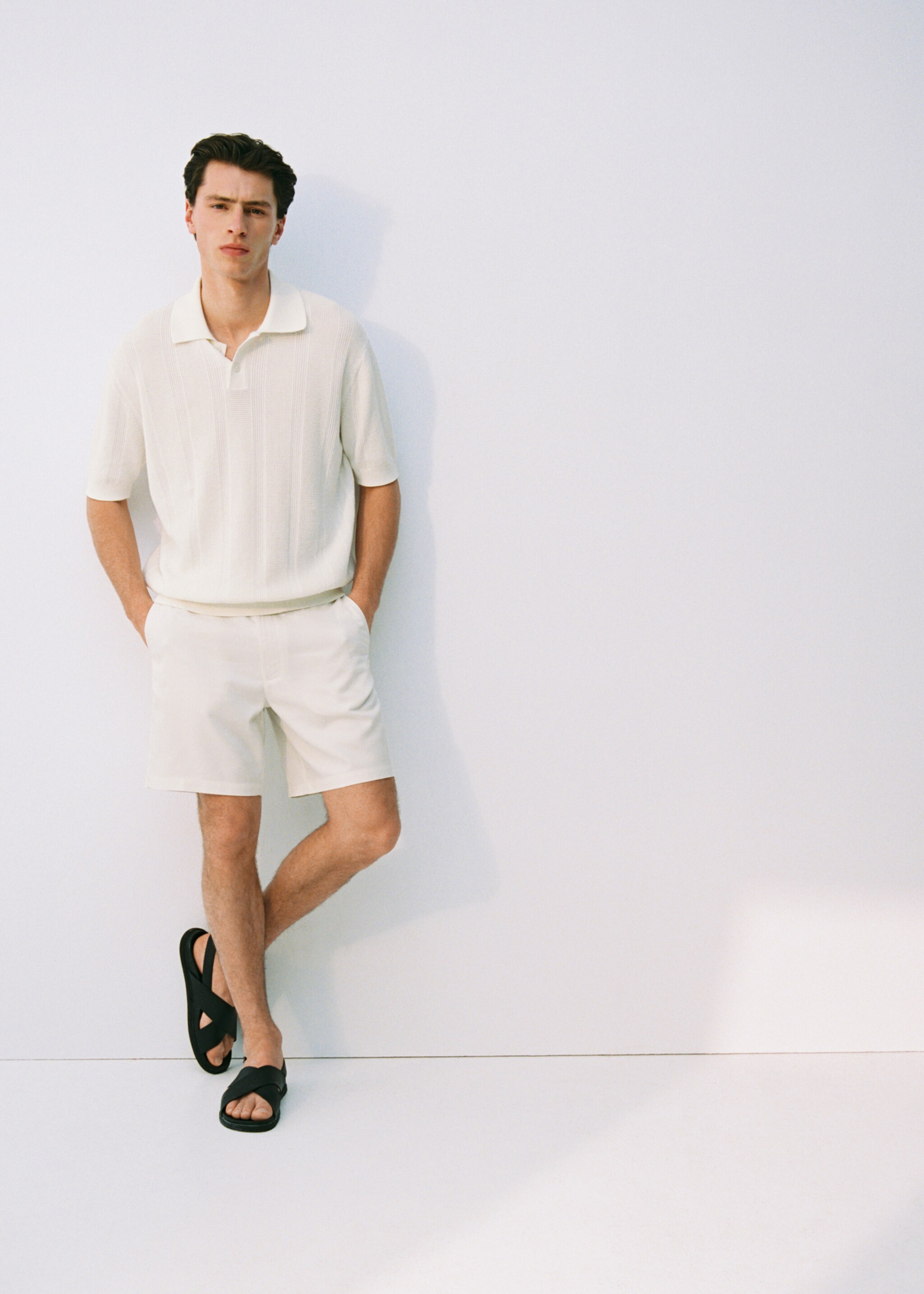 Striped openwork knitted polo shirt - Details of the article 3