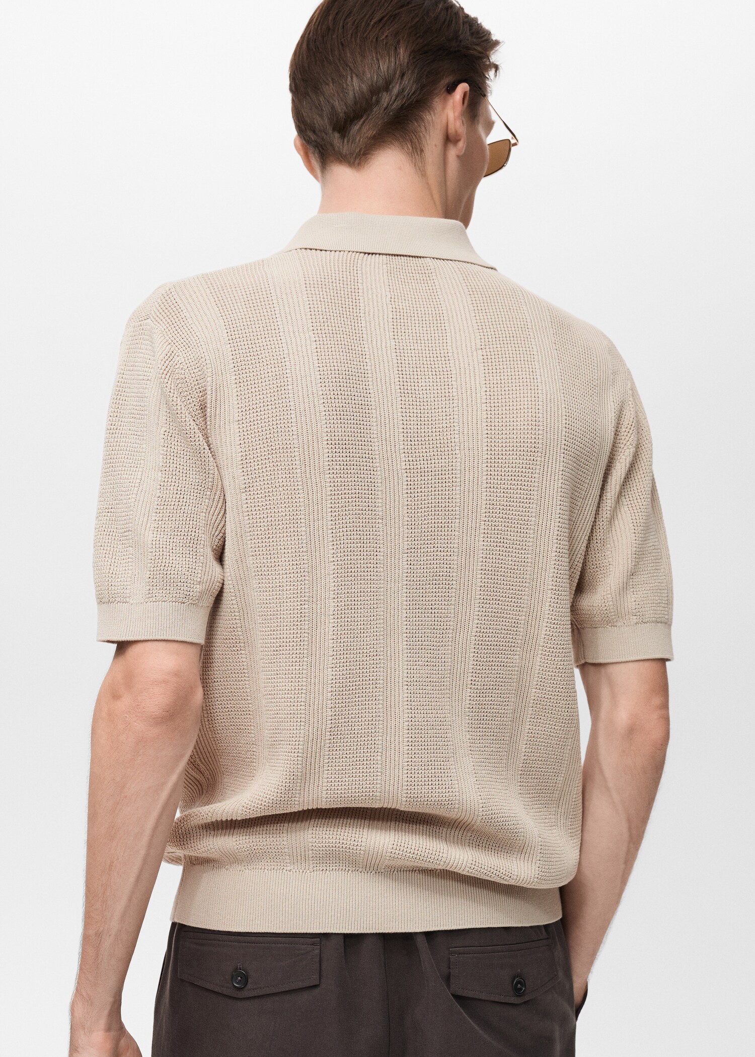 Striped openwork knitted polo shirt - Reverse of the article