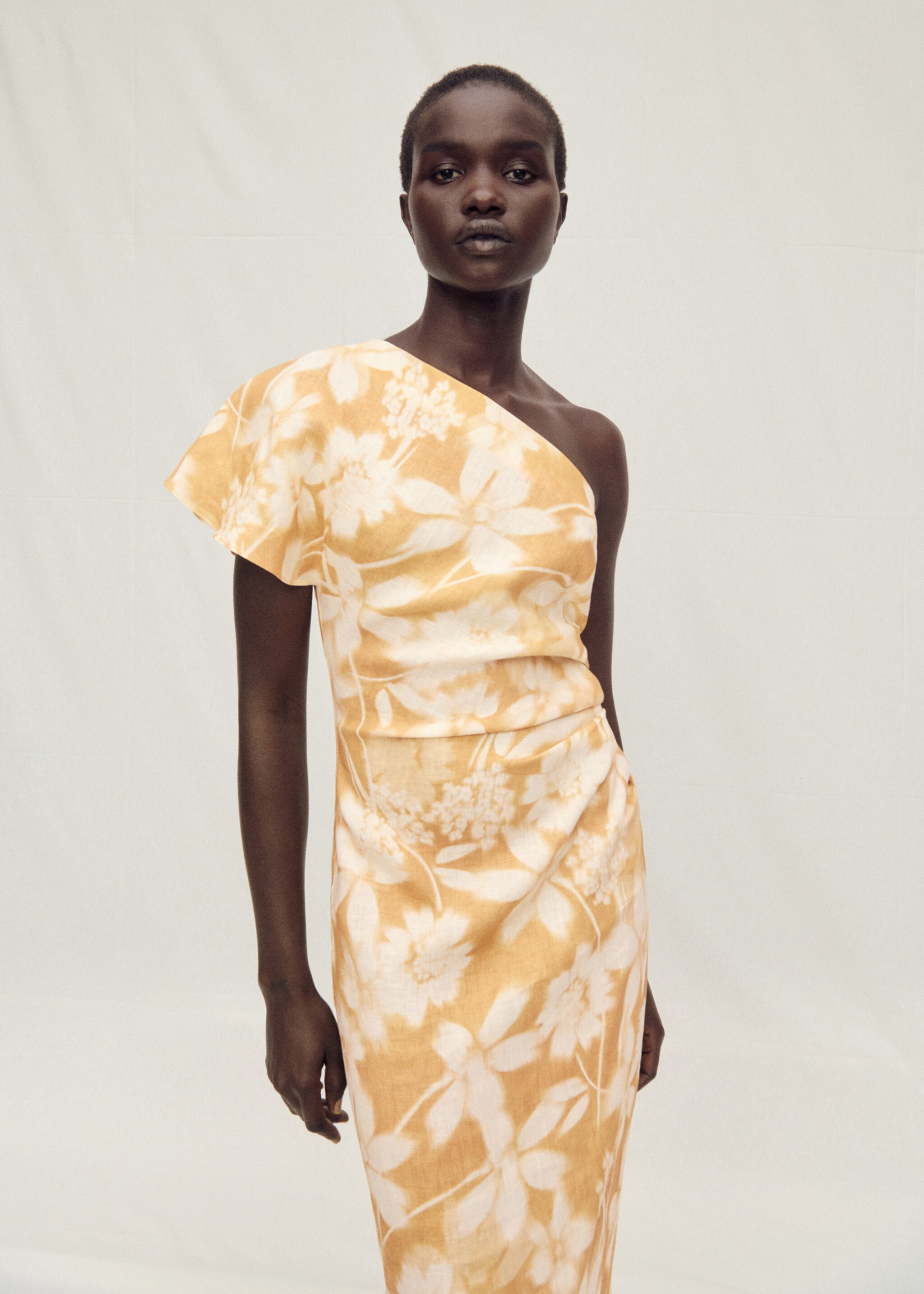 Asymmetrical floral linen dress - Medium plane