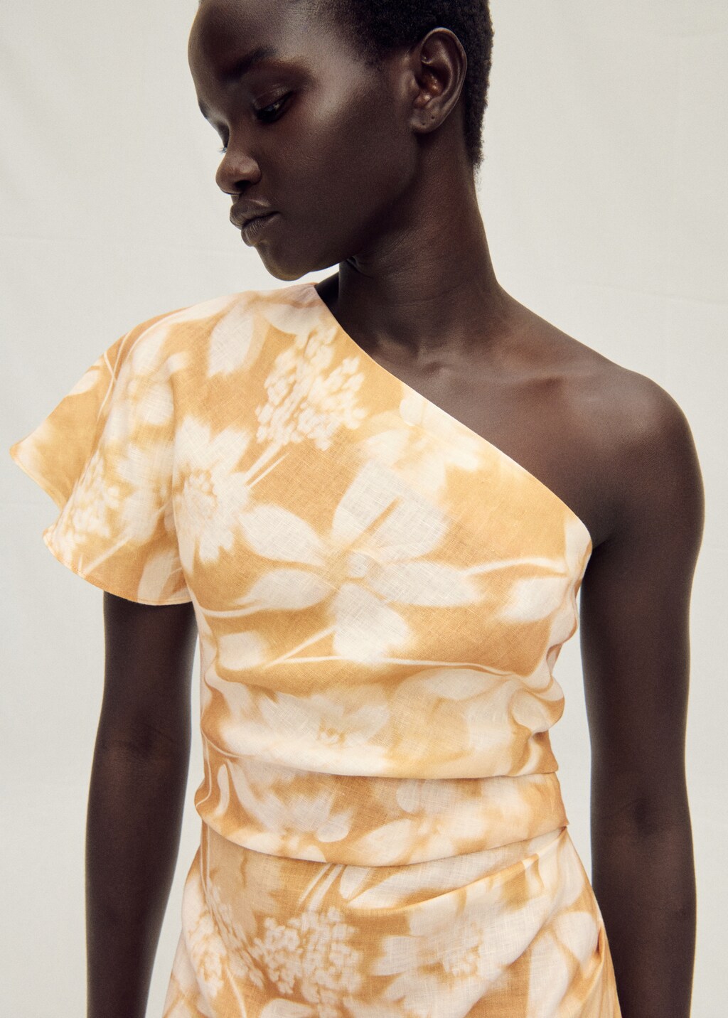 Asymmetrical floral linen dress