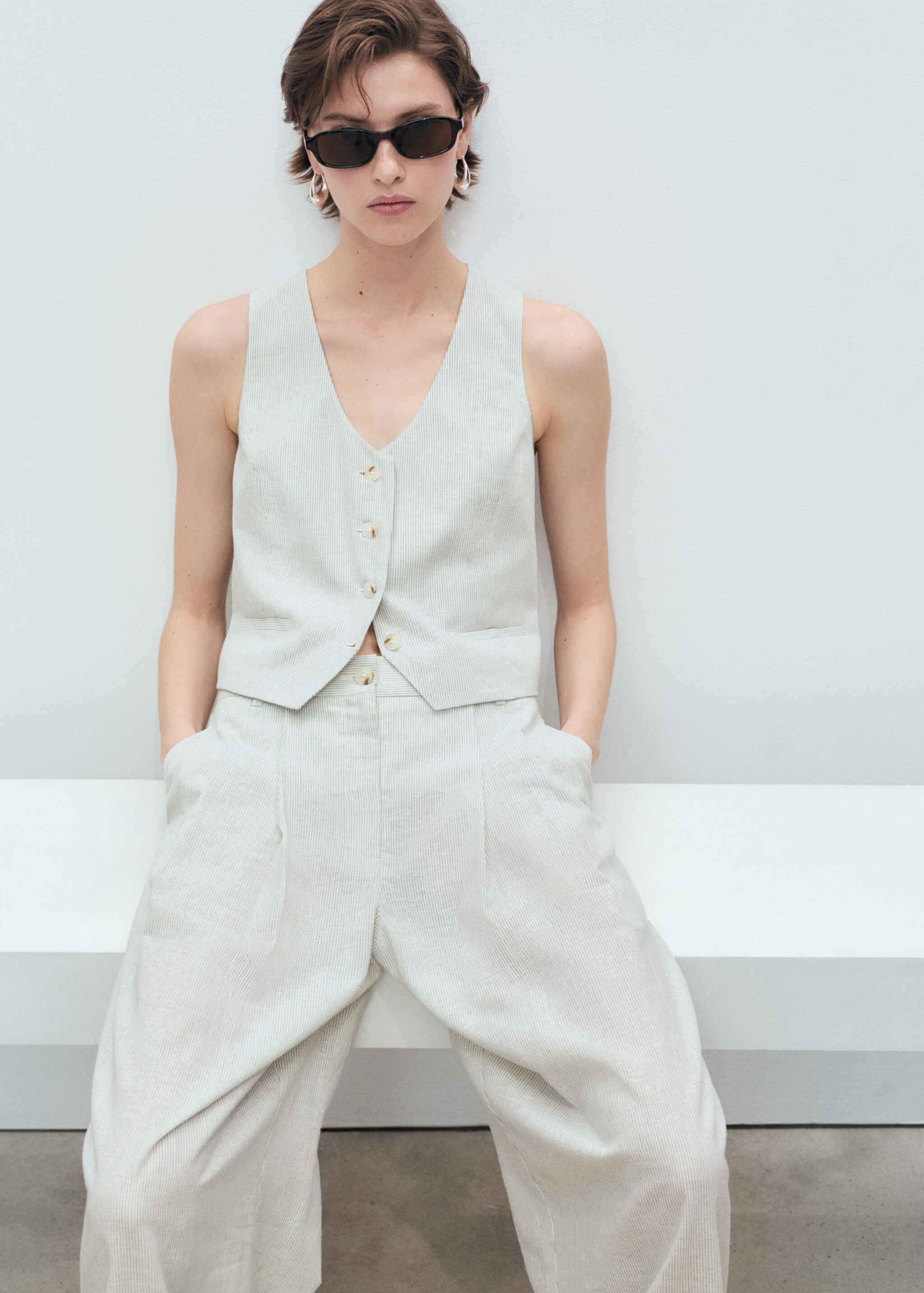 Pantalon de costume droit lin mélangé - Détail de l'article 1