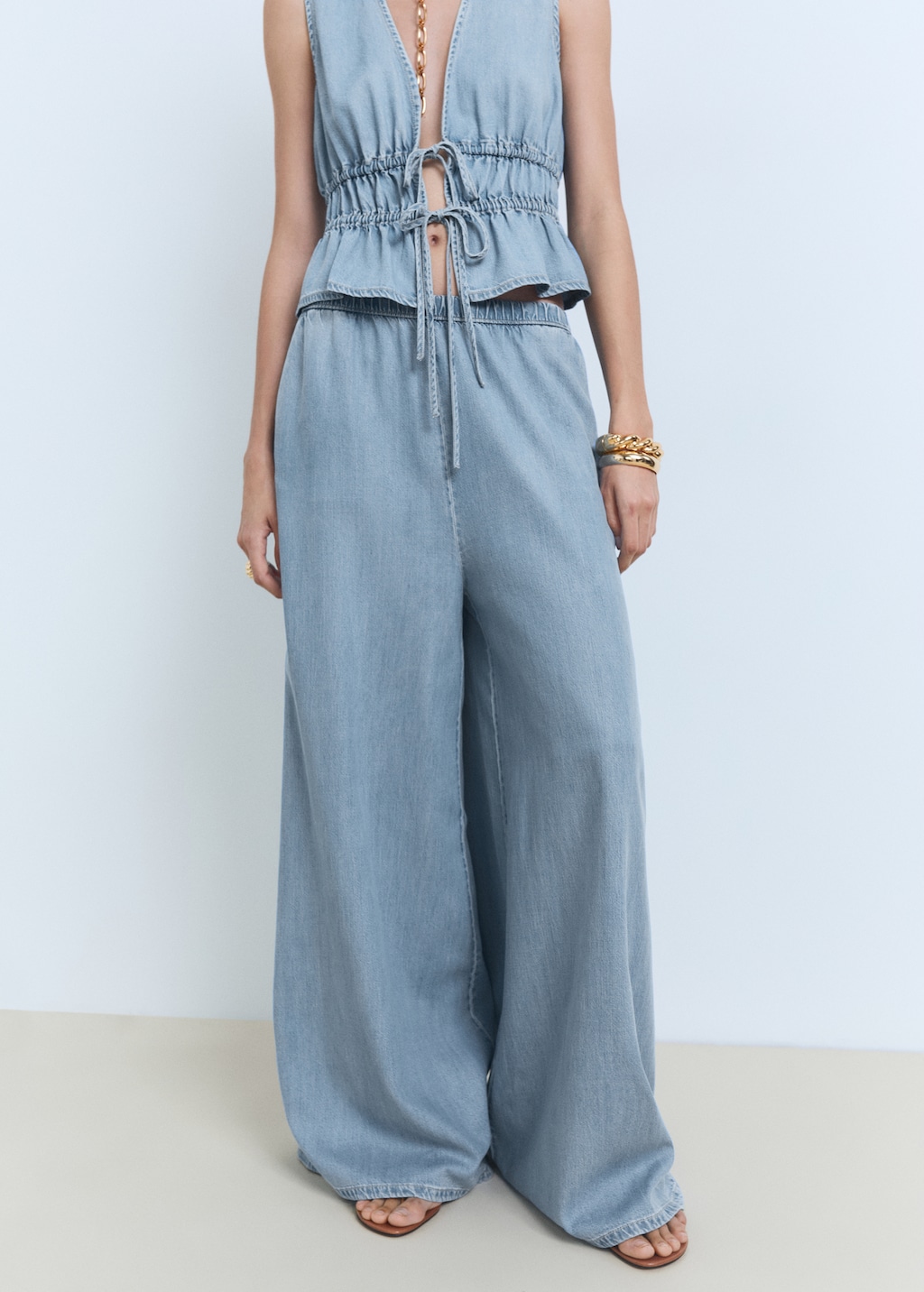 ●no content.● 200. Lace Check Pants _ Skyblue Tencel/Cotton Easy Pants | Appleseed's