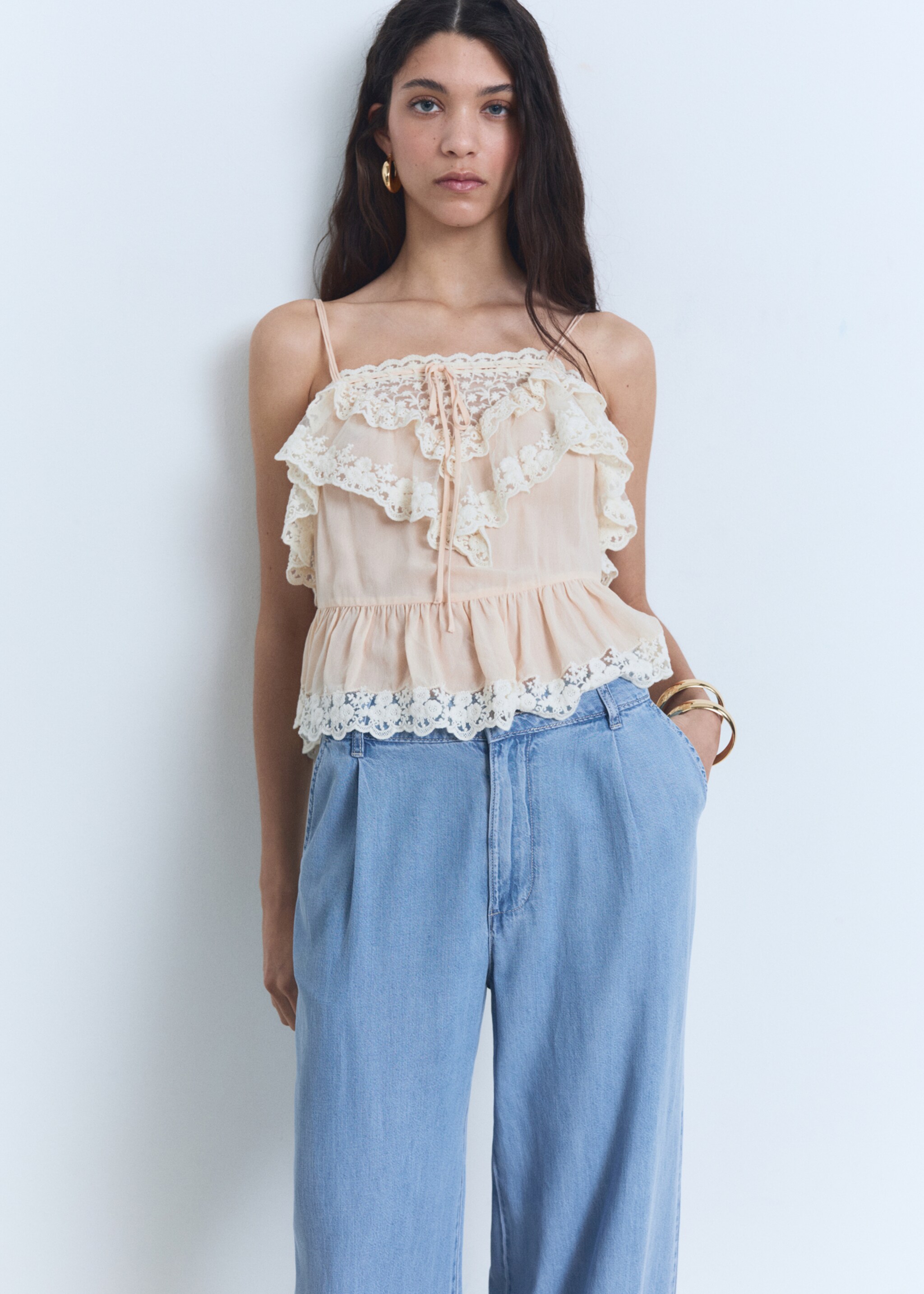 Wide-leg lyocell trousers with pleats - Details of the article 1