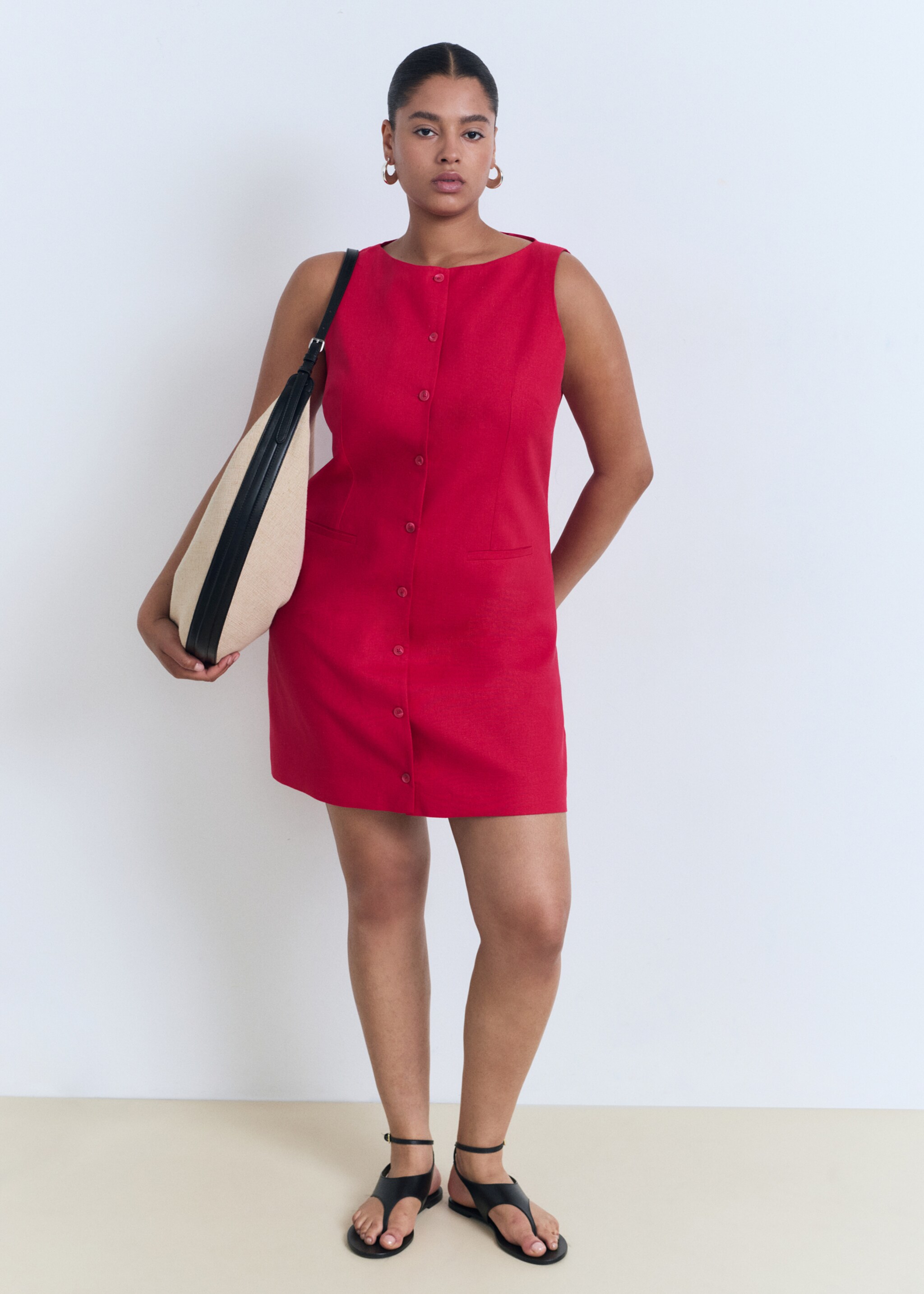 Robe courte boutonnée en lin mélangé - Détail de l'article 3