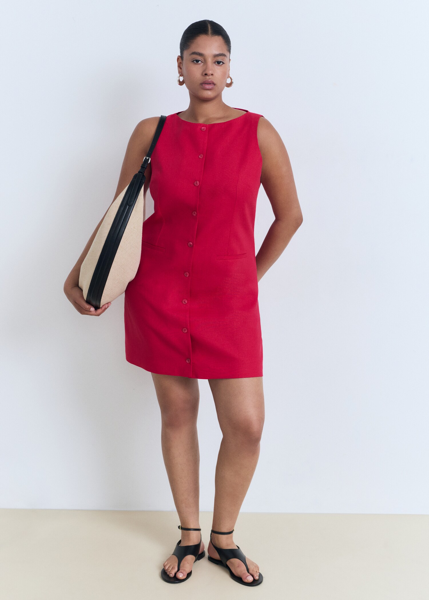 Robe courte boutonnée en lin mélangé - Détail de l'article 3