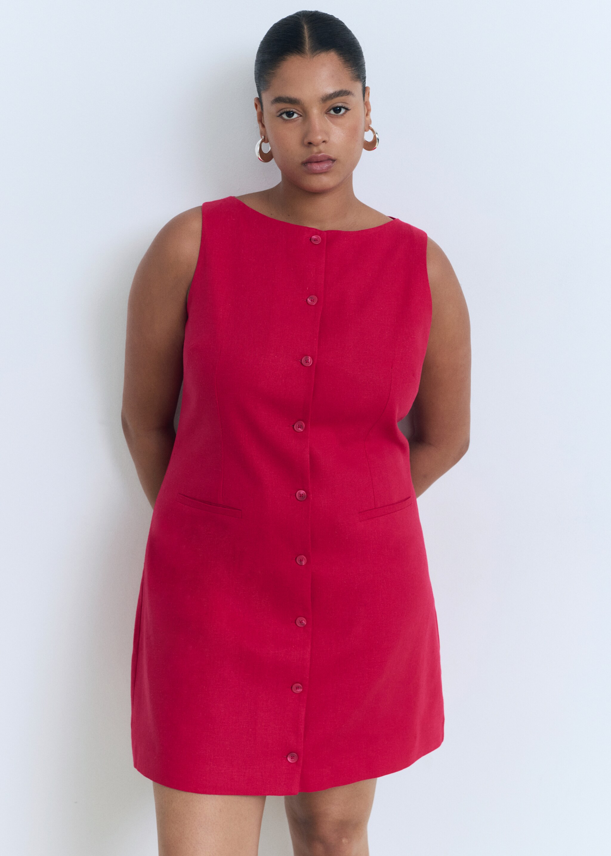 Robe courte boutonnée en lin mélangé - Détail de l'article 5