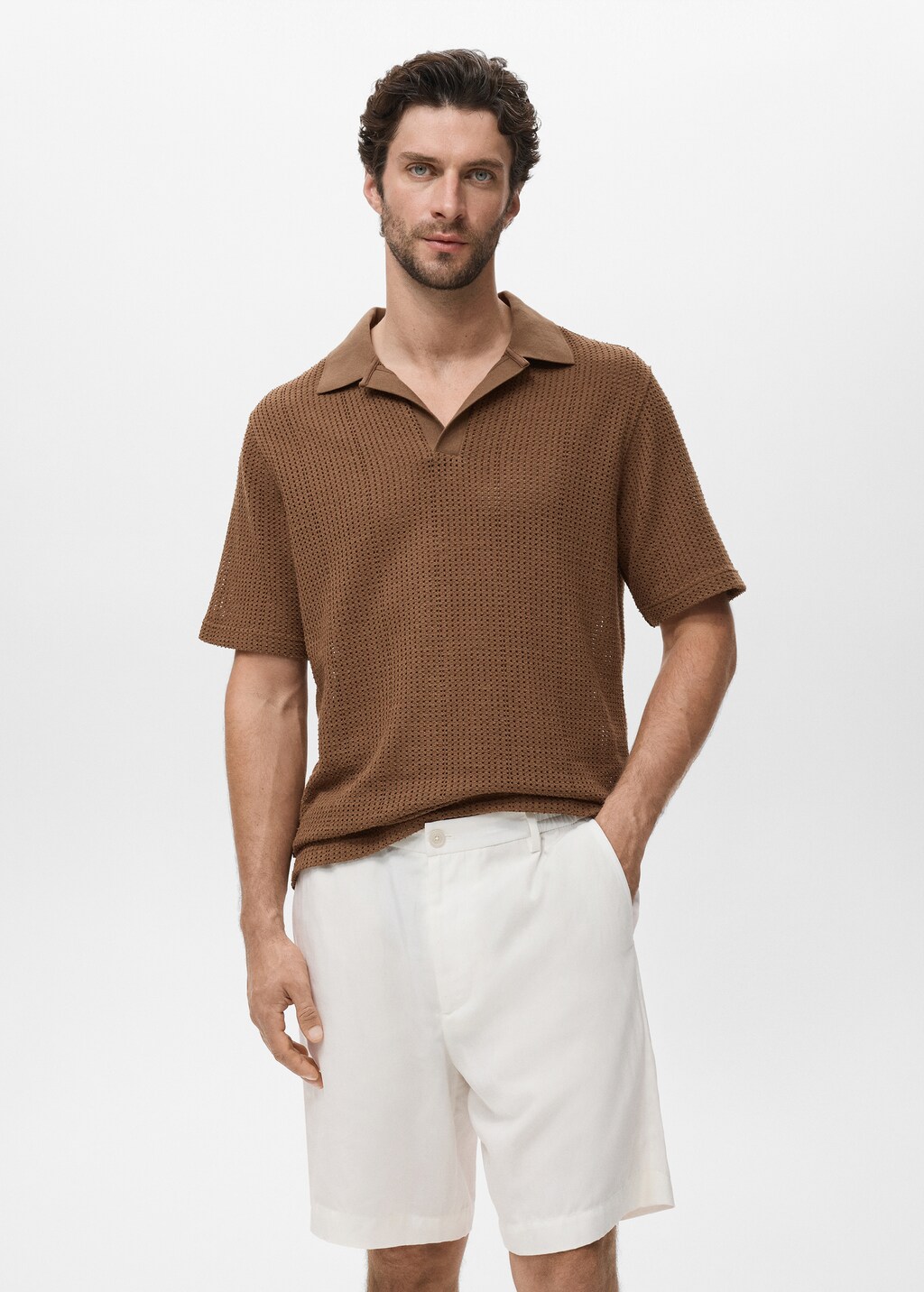 Openwork cotton knitte polo shirt - Men | MANGO USA