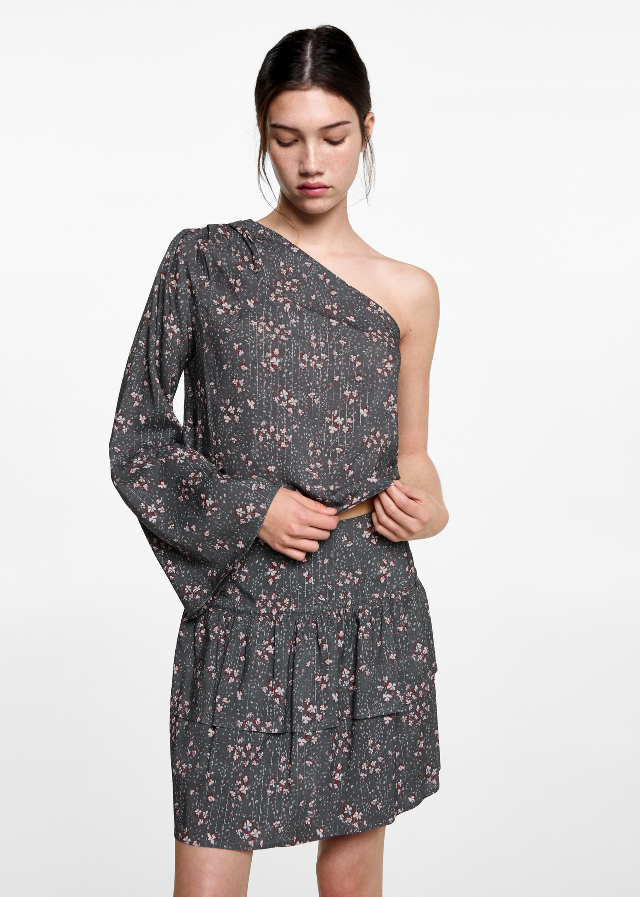 Brusa asimètrica estampada - Pla mig