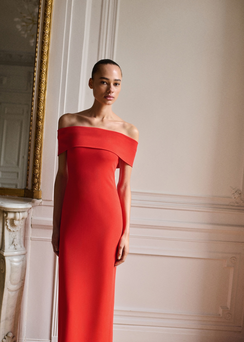 Mango Off-the-shoulder dress with slit detail