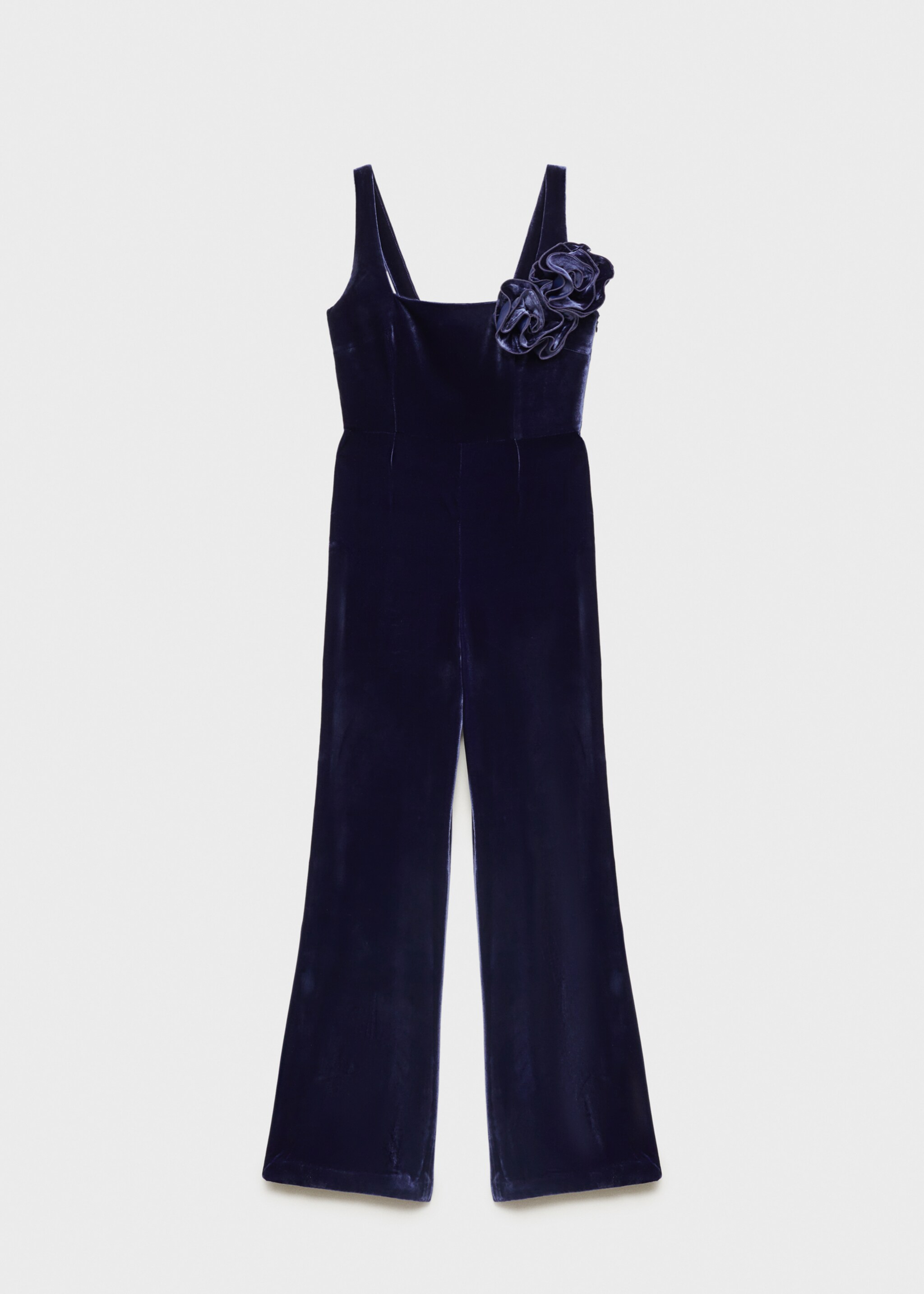 Flared velour jumpsuit with wide straps - Article without model
