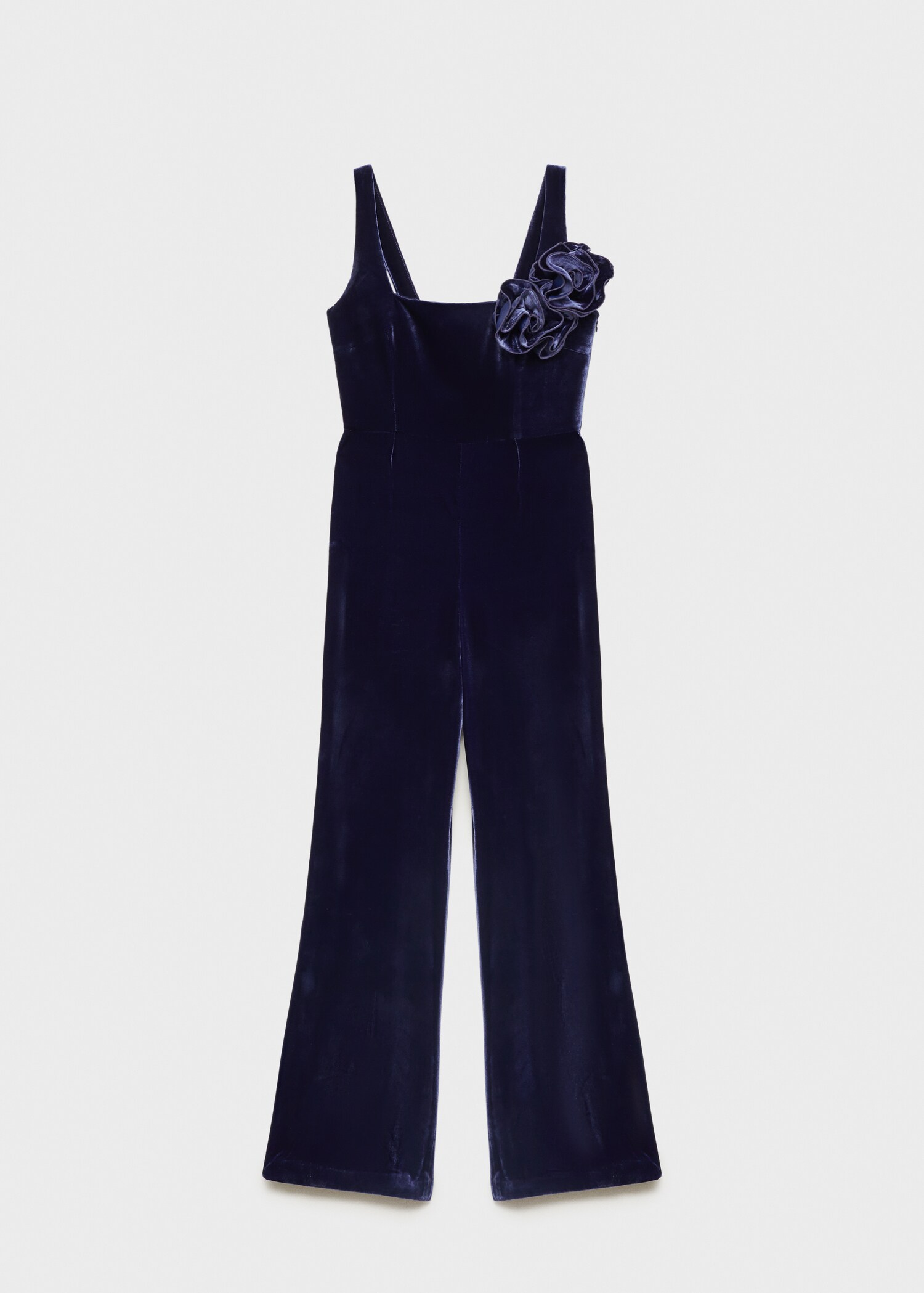 Flared velour jumpsuit with wide straps - Article without model