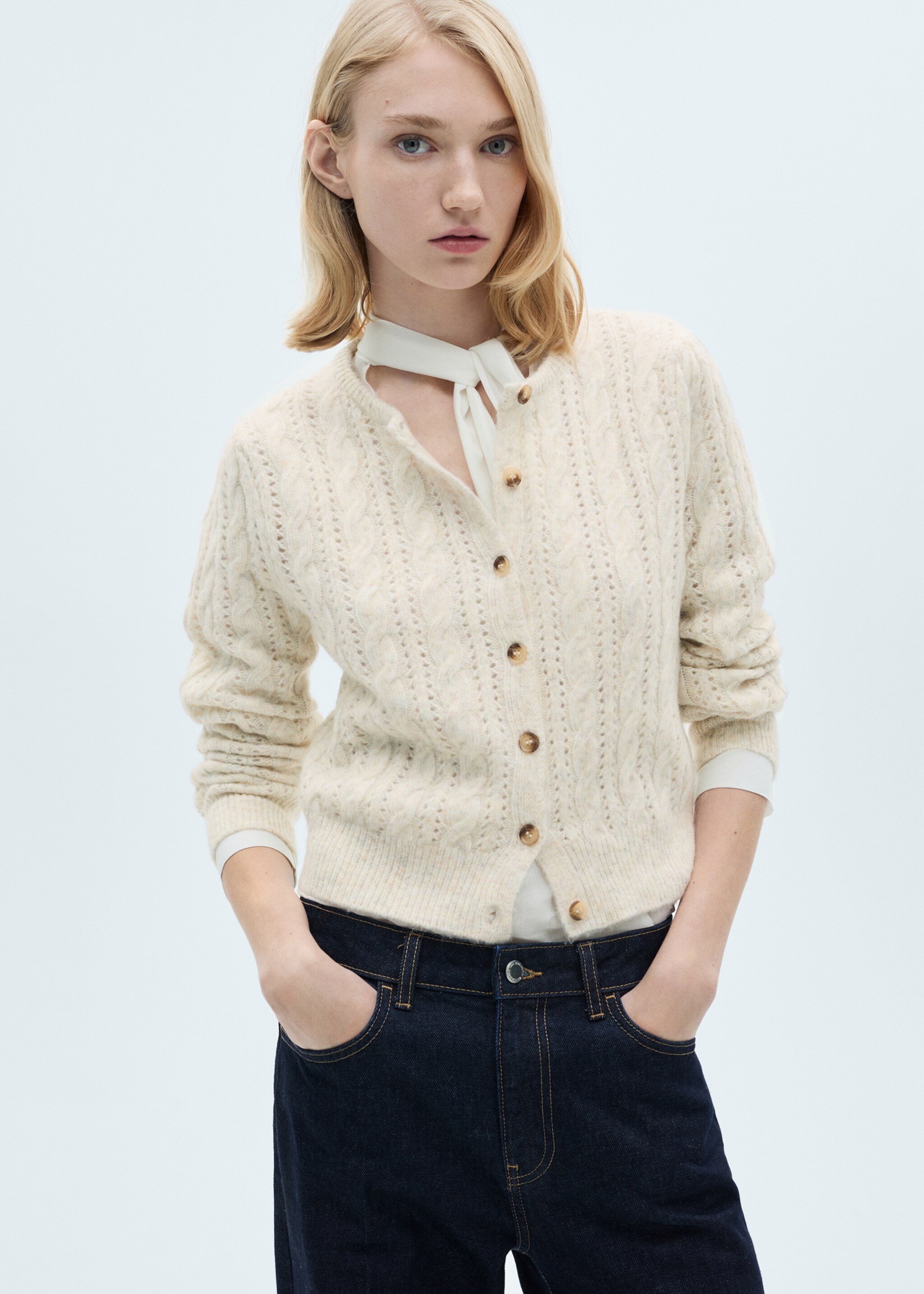 Braided cardigan with openwork details - Medium plane
