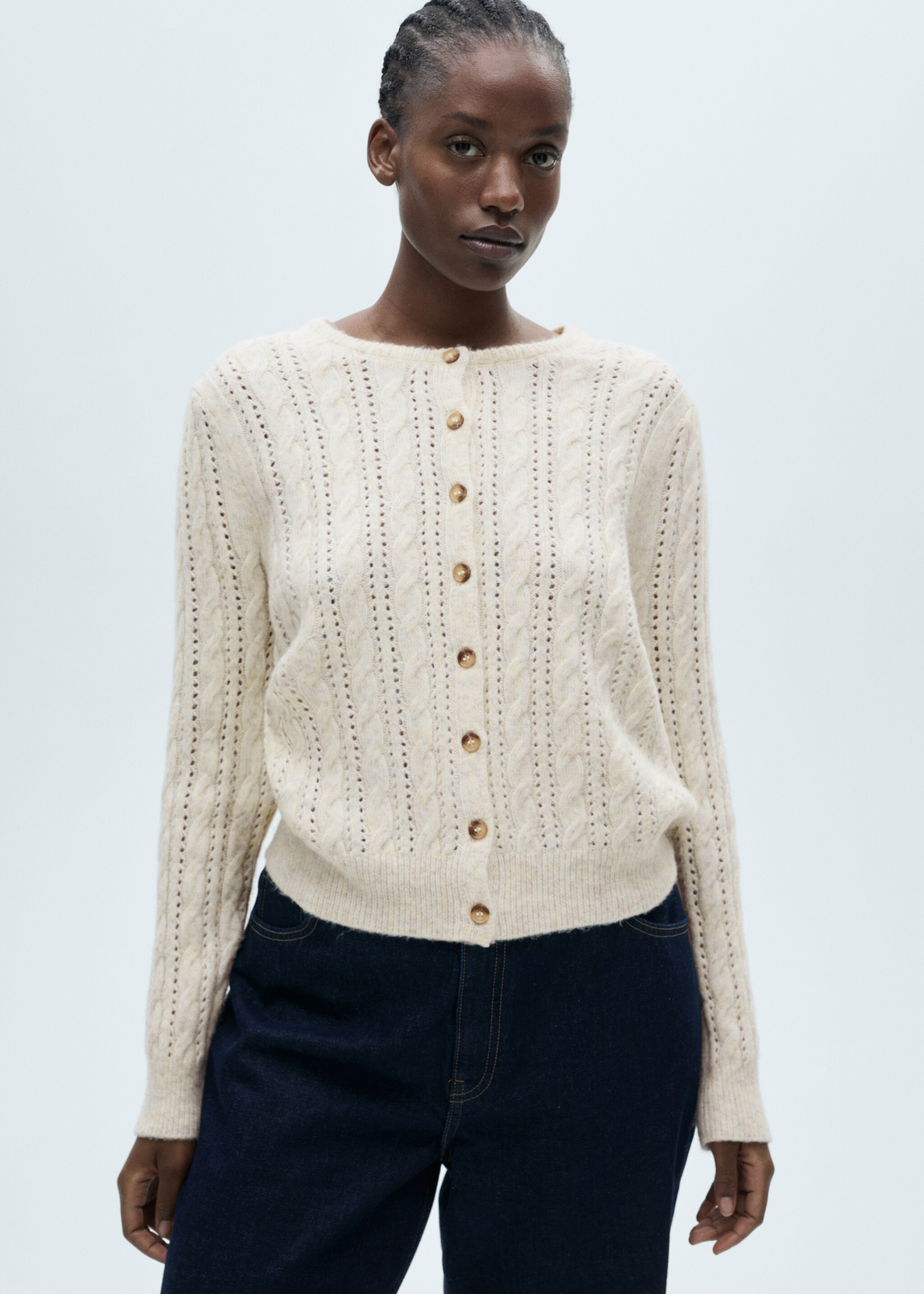 Braided cardigan with openwork details - Details of the article 5