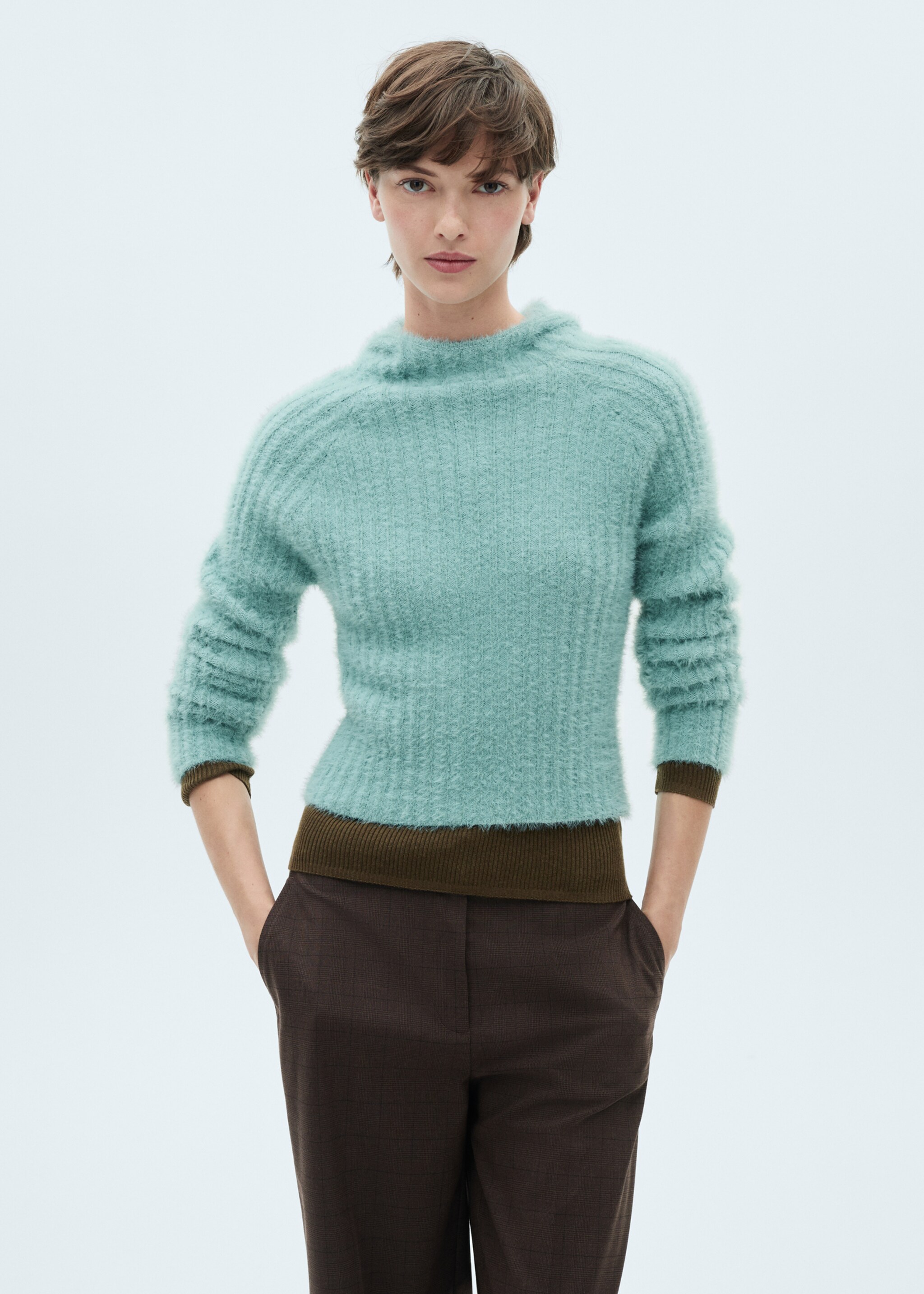 Jersey capucha efecto pelo - Plano medio, Turquesa. Ref: 87040359-00.