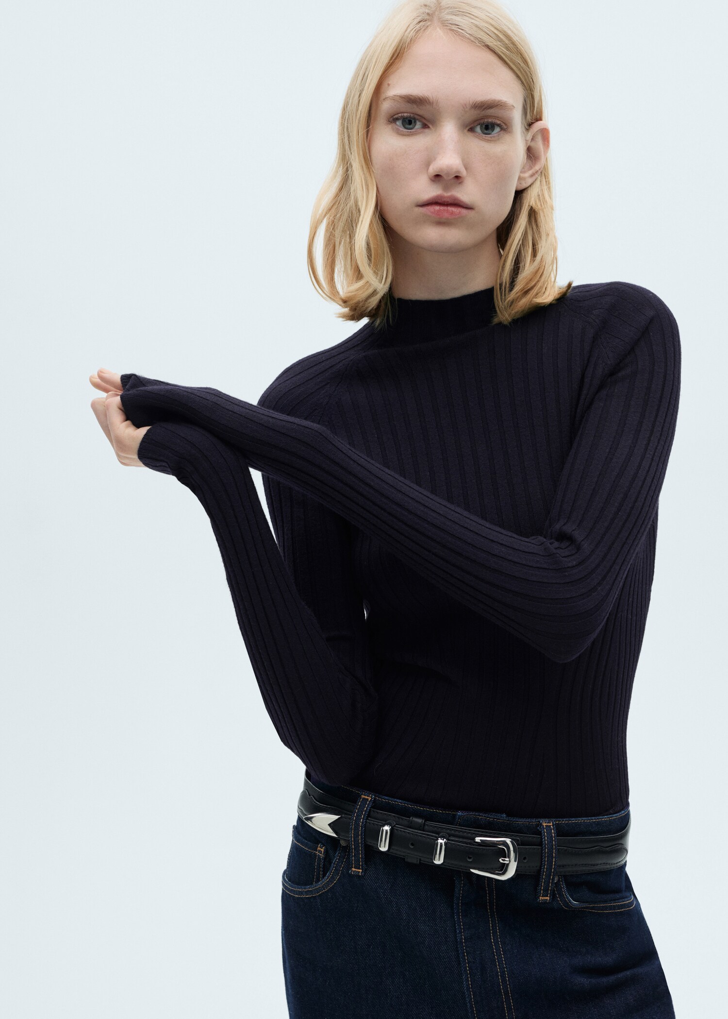 Ribbed sweater with perkins neck - Medium plane