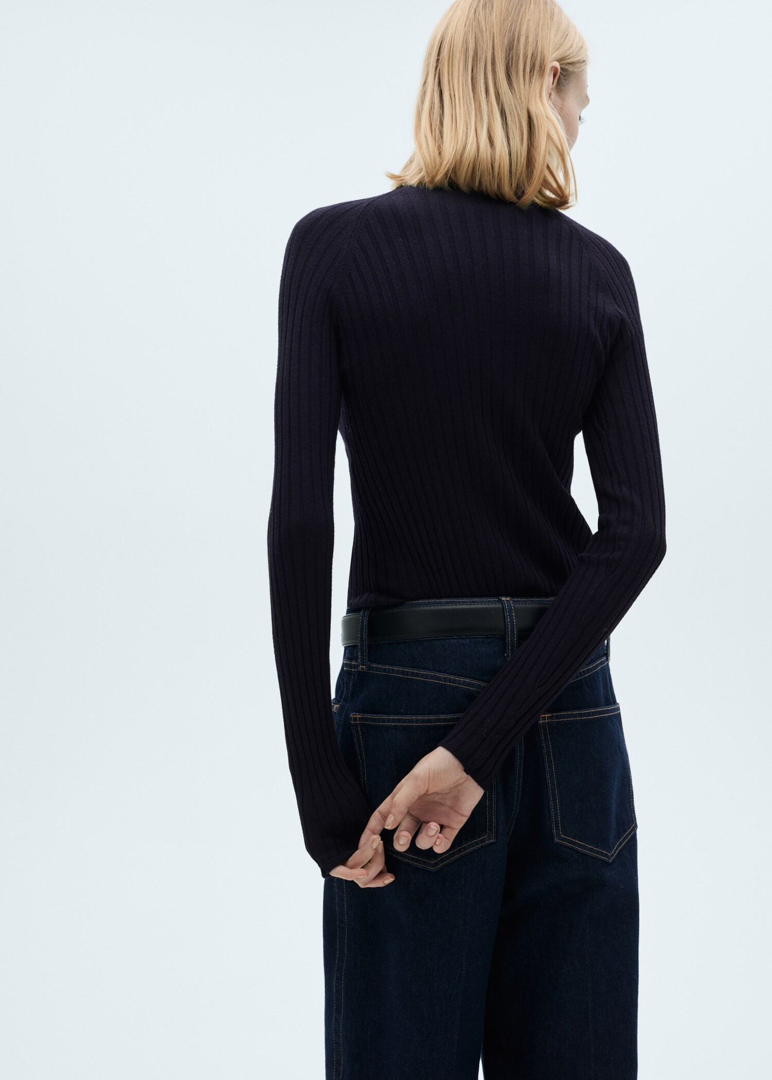Ribbed sweater with perkins neck - Reverse of the article