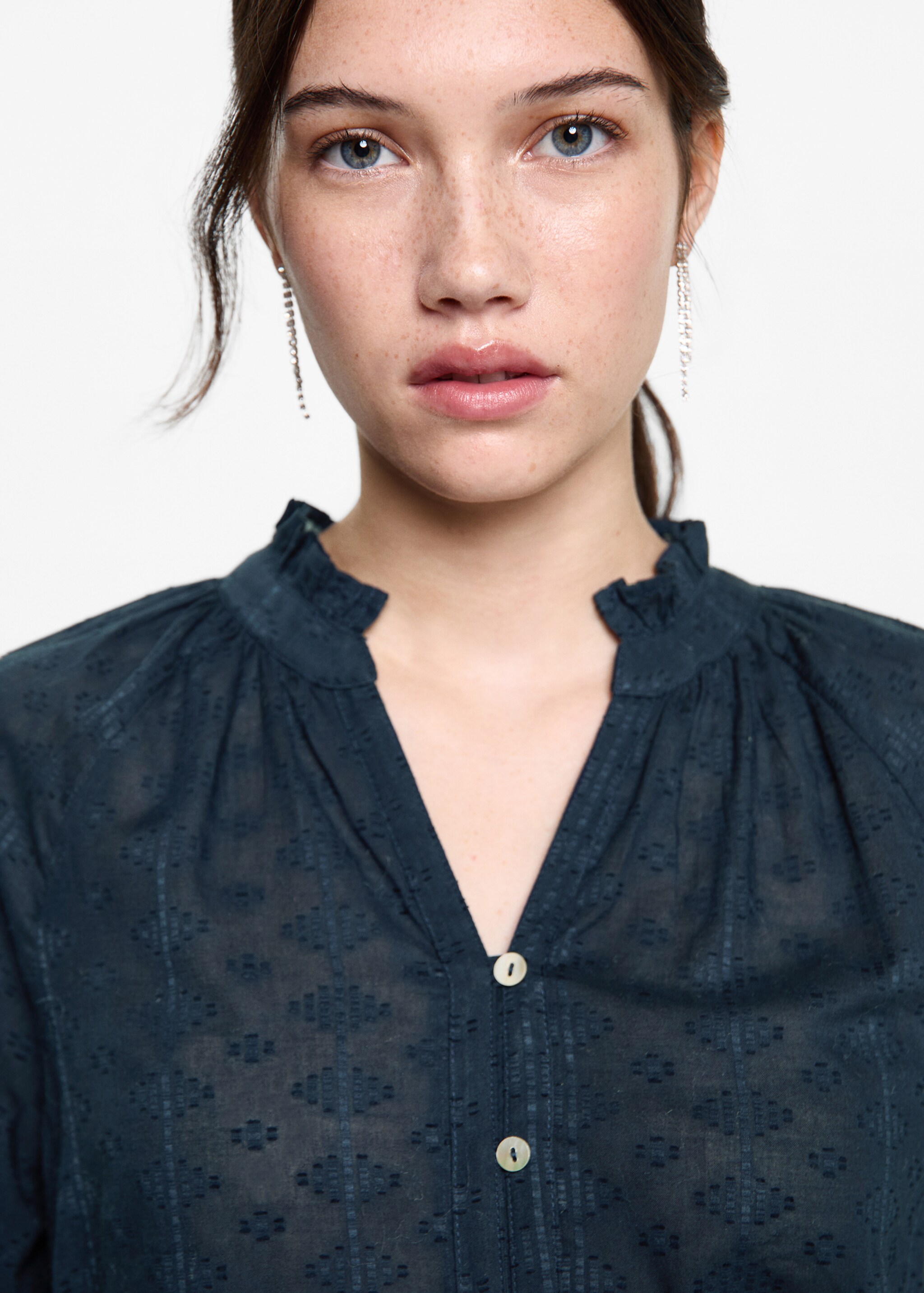 Textured embroidered blouse - Details of the article 1