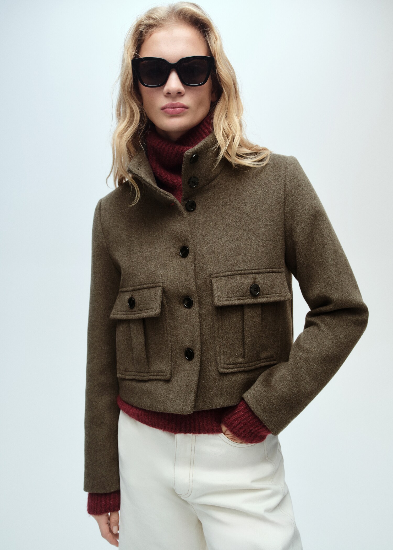 Wool-blend jacket with pockets - Medium plane