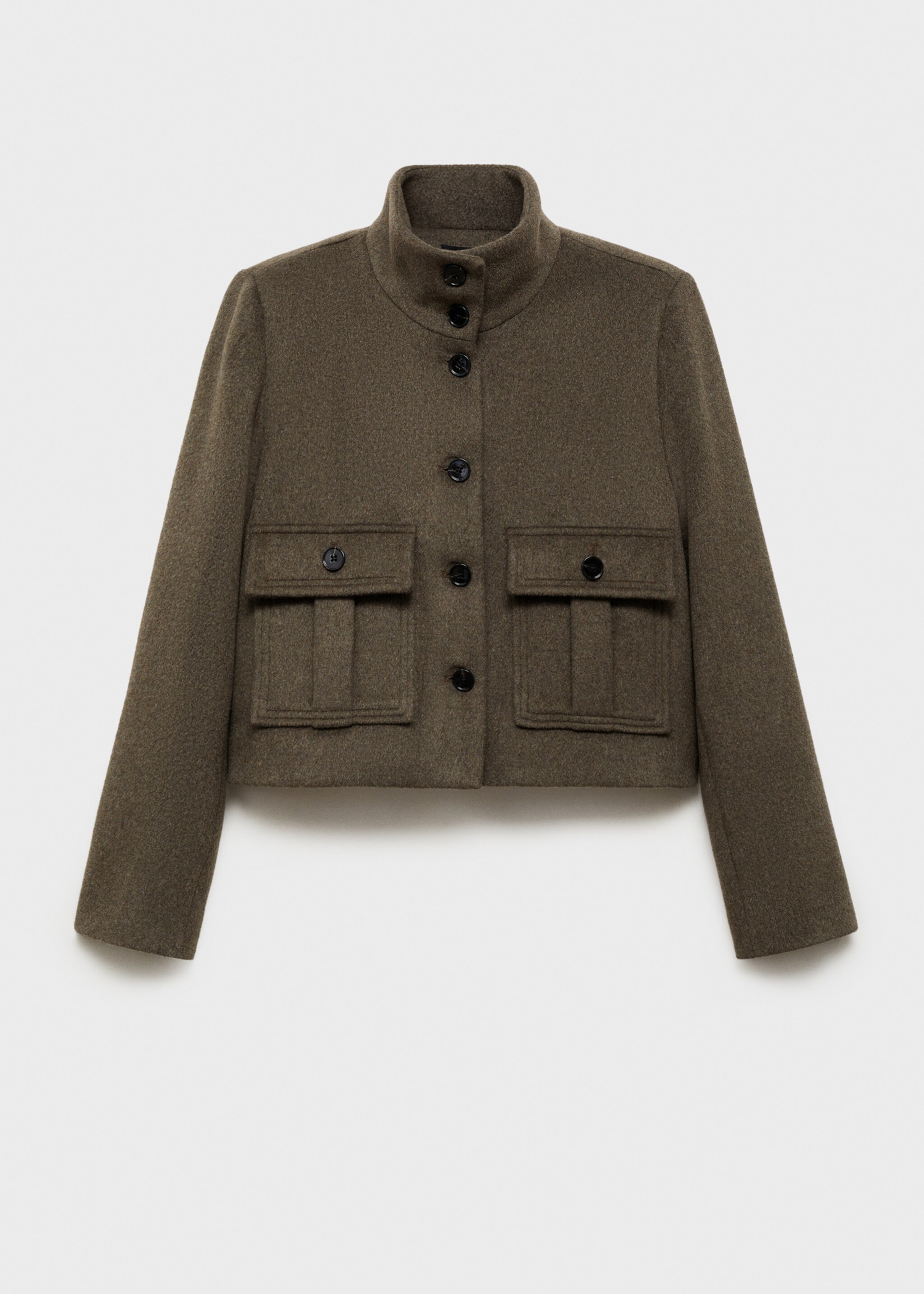 Wool-blend jacket with pockets - Article without model, Khaki. Ref: 87040430-00.
