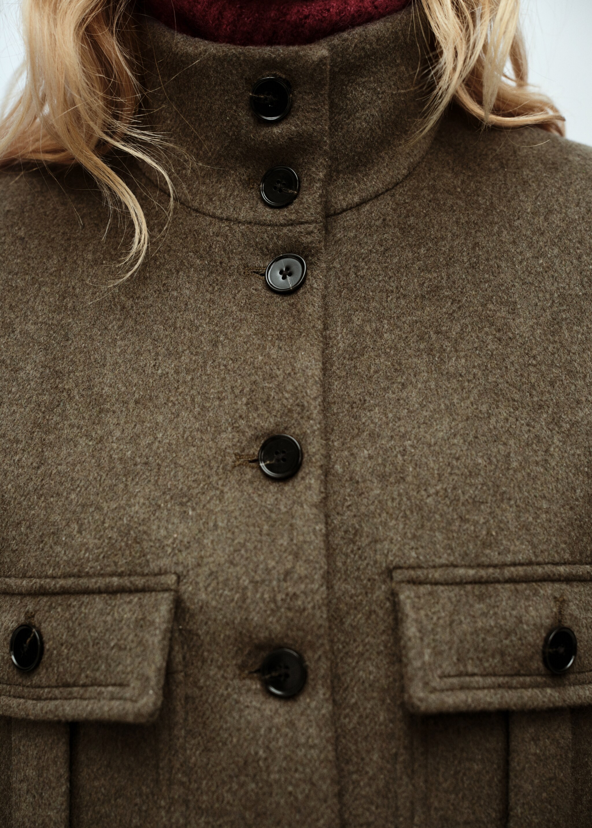 Wool-blend jacket with pockets - Details of the article 6, Khaki. Ref: 87040430-00.