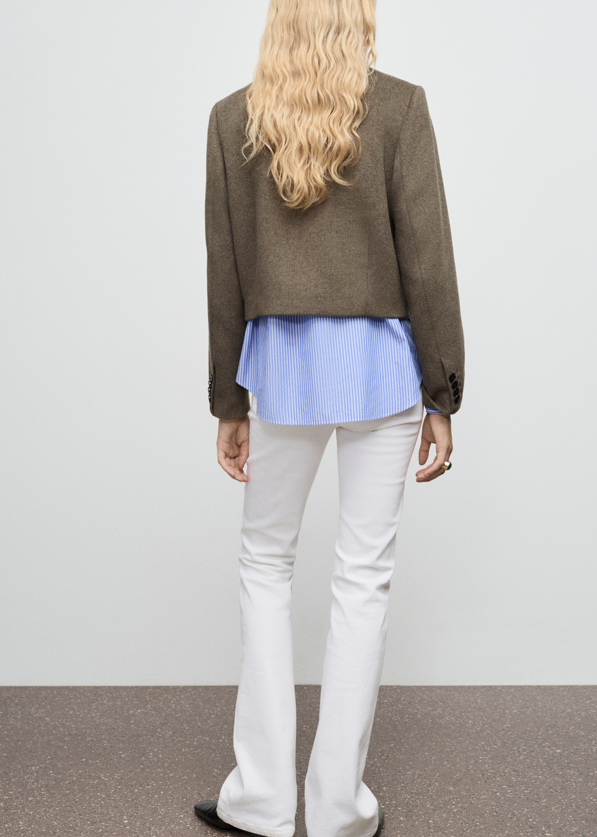 Wool-blend jacket with pockets - Reverse of the article, Khaki. Ref: 87040430-00.