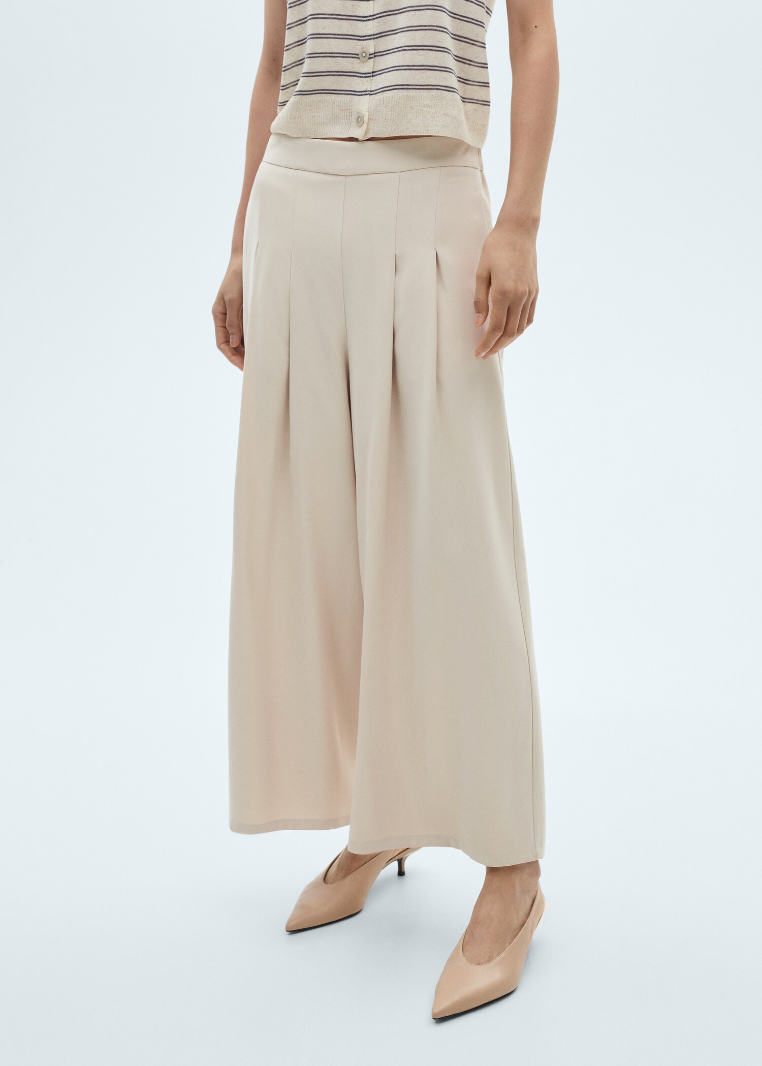 Wide-leg pleated trousers - Medium plane