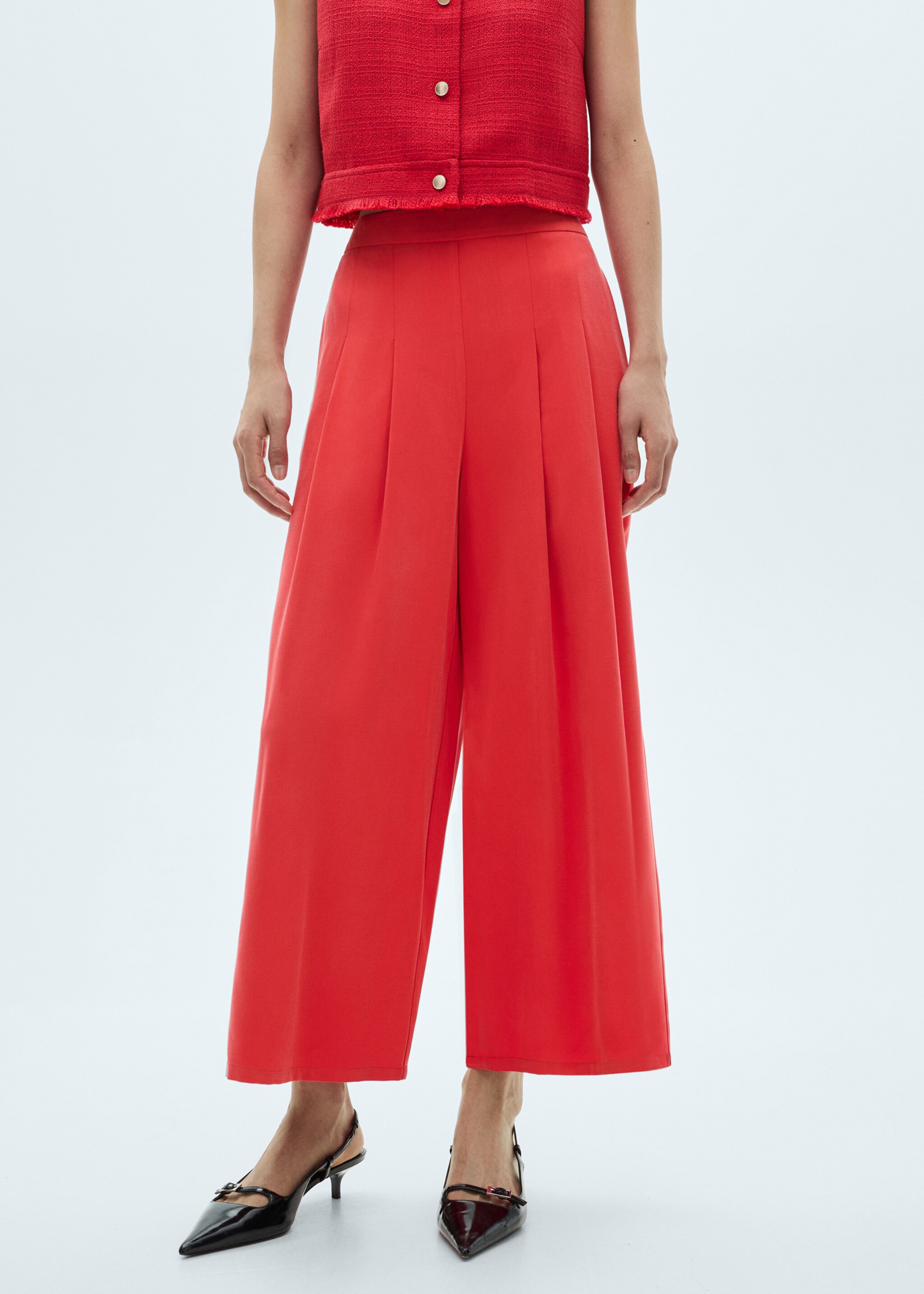 Wide-leg pleated trousers - Medium plane