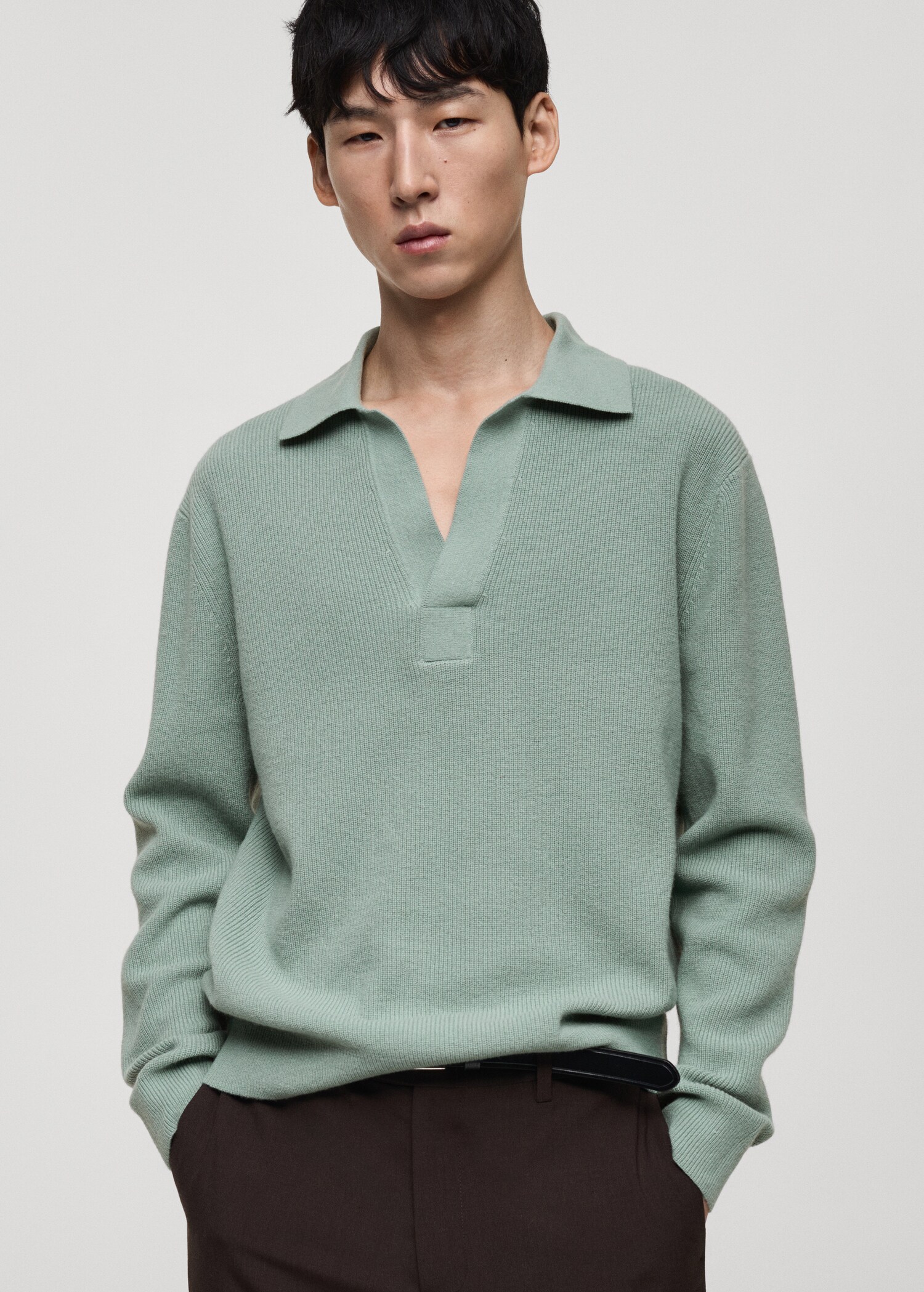 Pull-over polo maille laine mélangée - Plan moyen