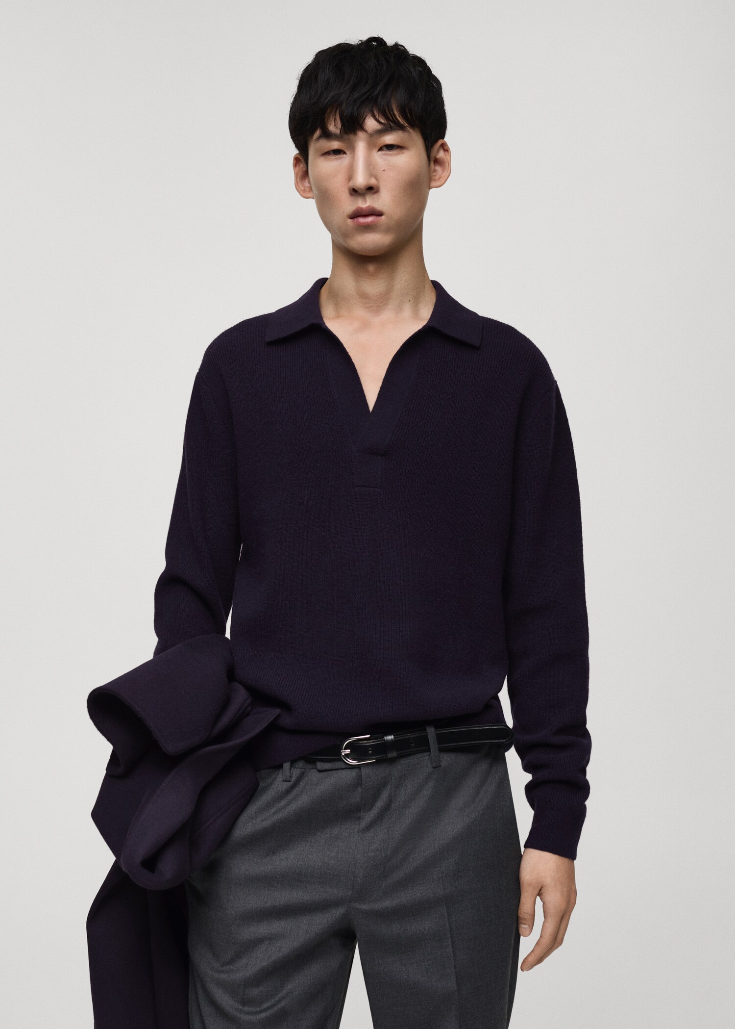 Pull-over polo maille laine mélangée - Plan moyen