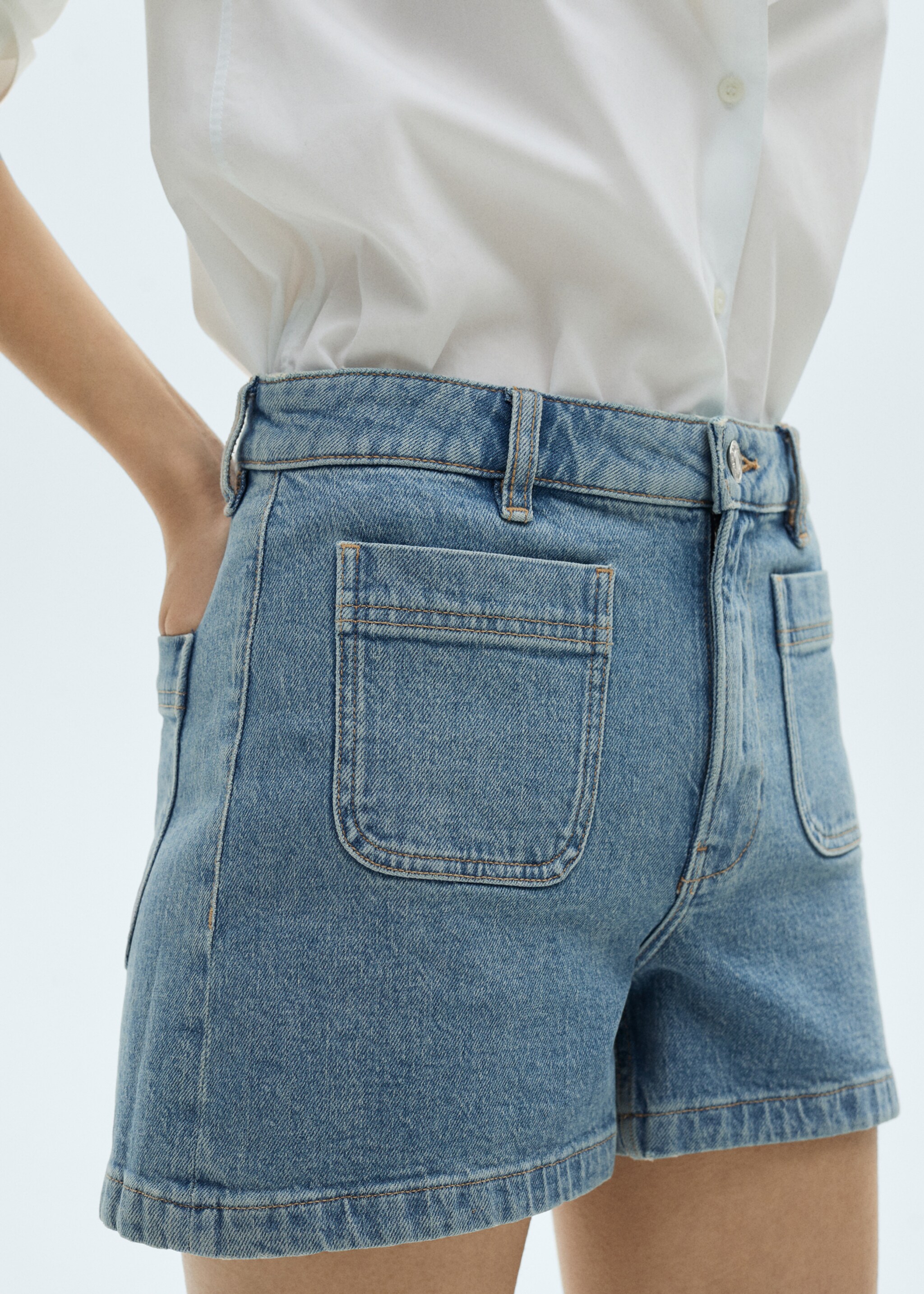 Shorts denim tiro alto bolsillos - Detalle del artículo 6