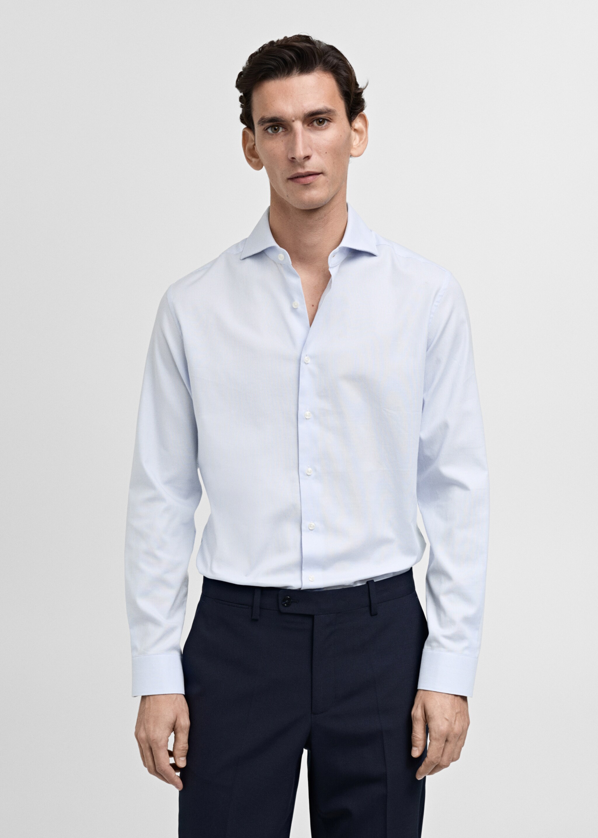 Slim-fit micro-print twill suit shirt - Medium plane