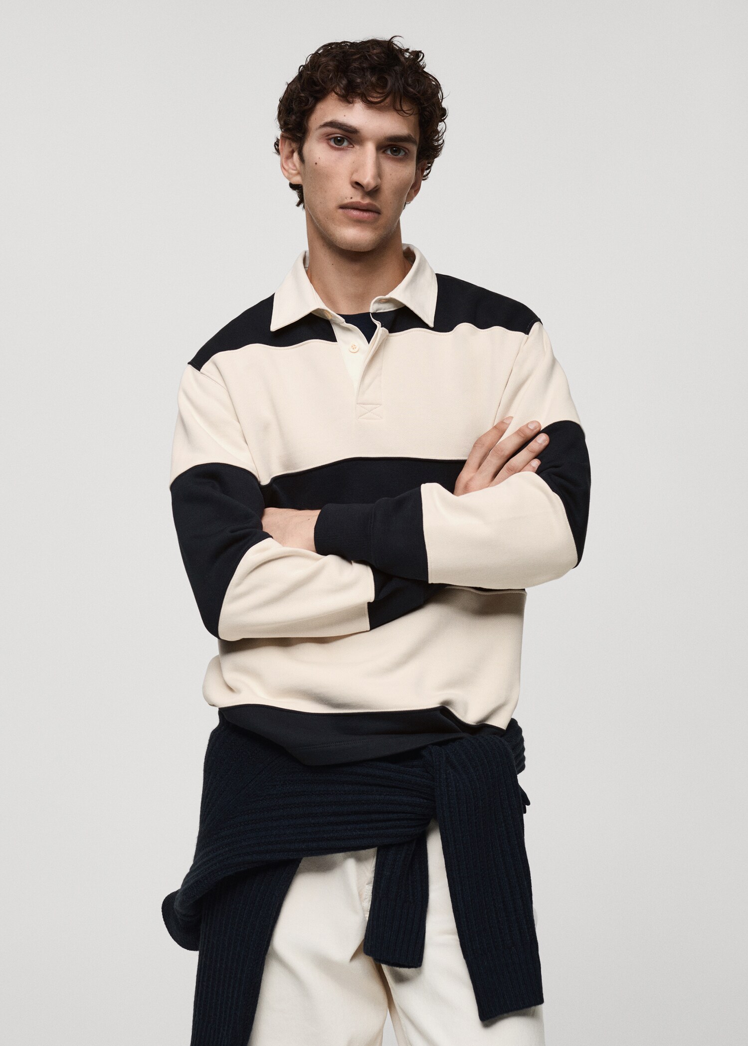 Sudadera polo algodón rayas - Plano medio