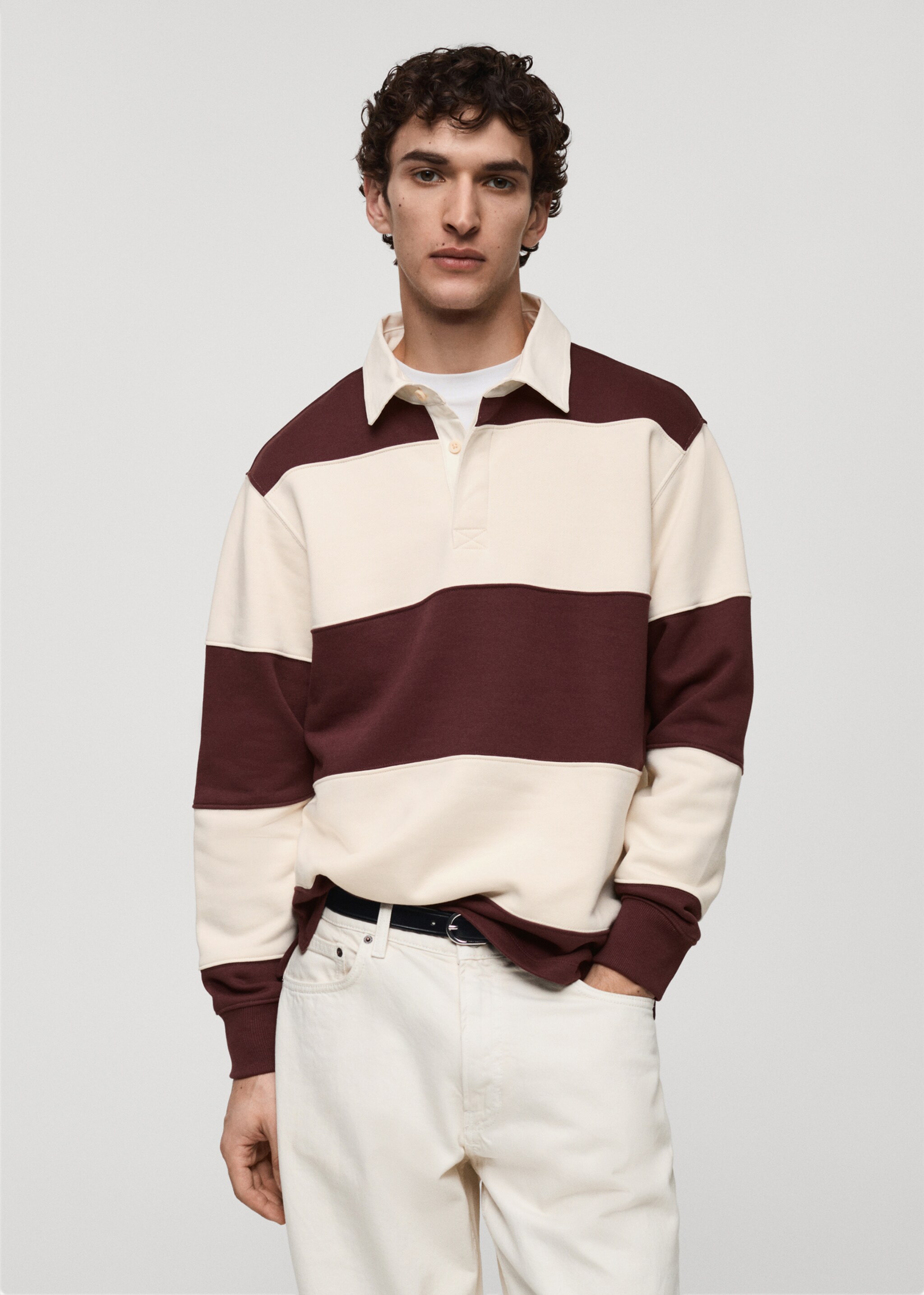 Gestreept katoenen polosweatshirt - Middenvlak