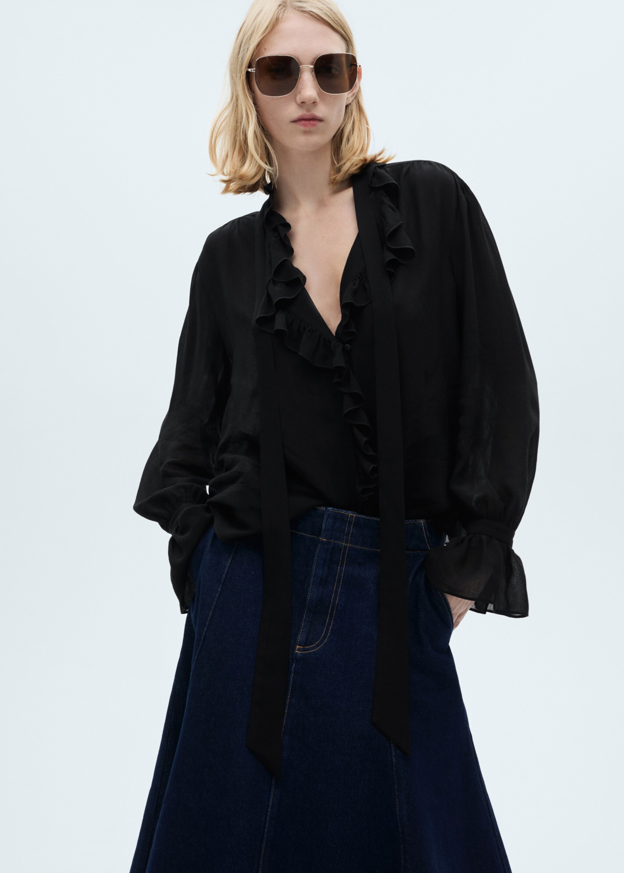 Flared denim skirt - Details of the article 1