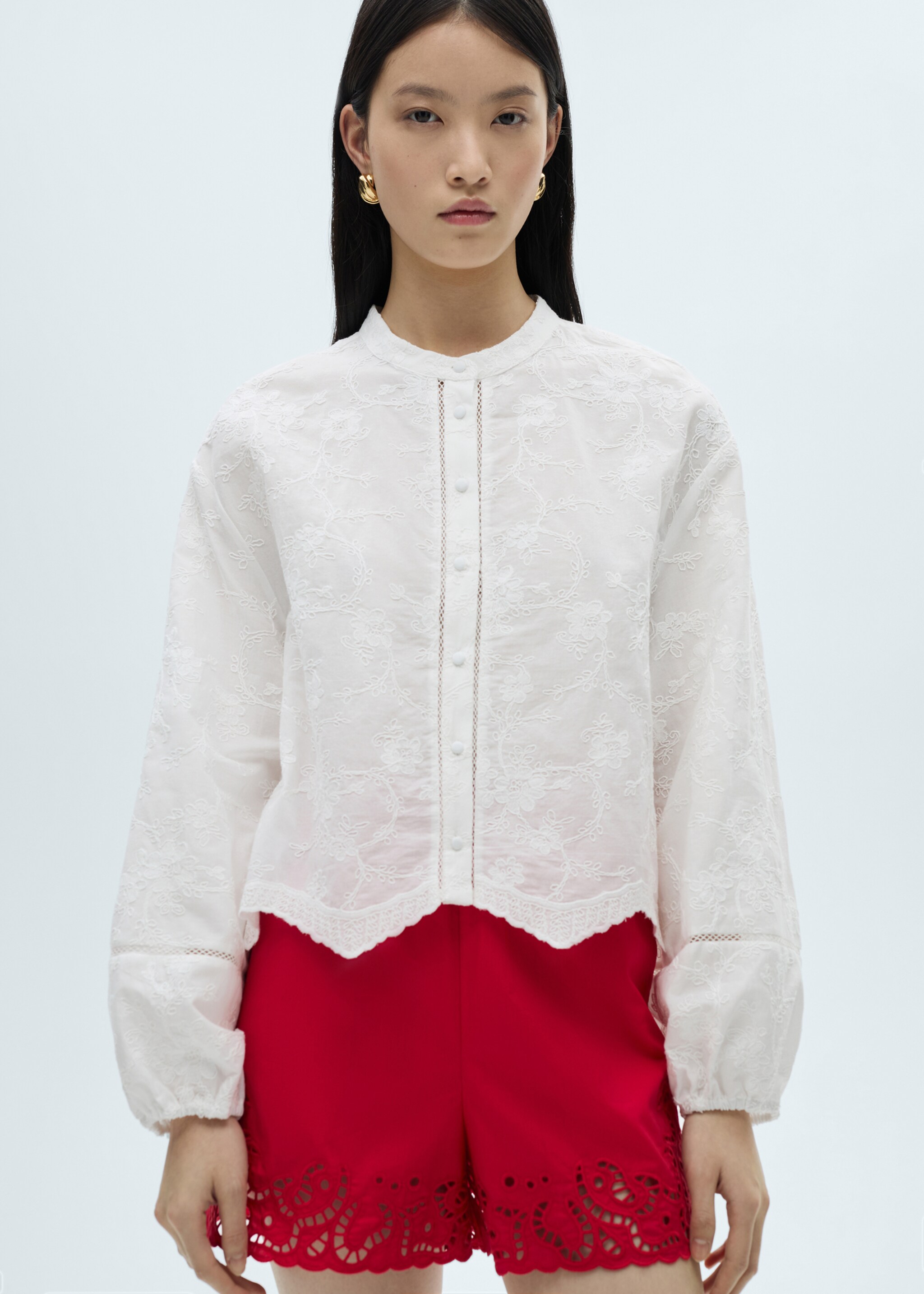 Blouse coton détails brodés - Plan moyen