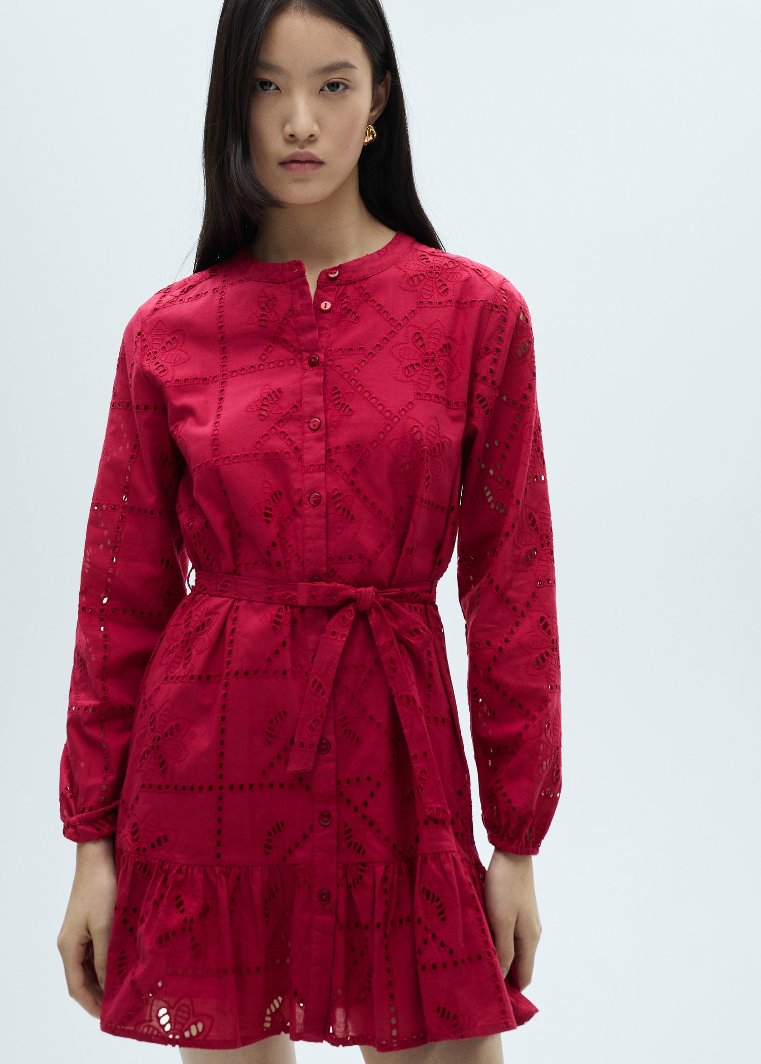Ruffled dress with embroidered openwork - Medium plane