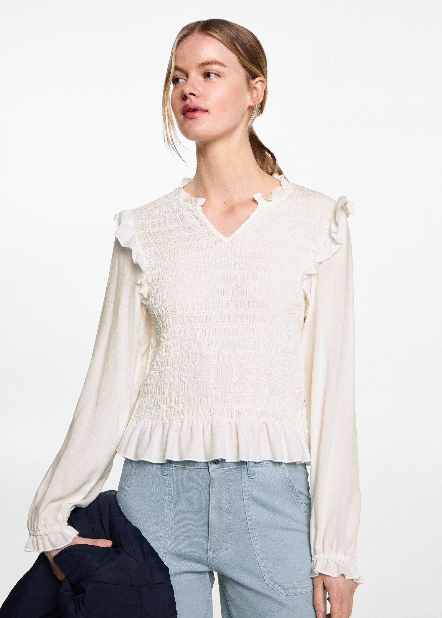 Ruched blouse with ruffles - Medium plane