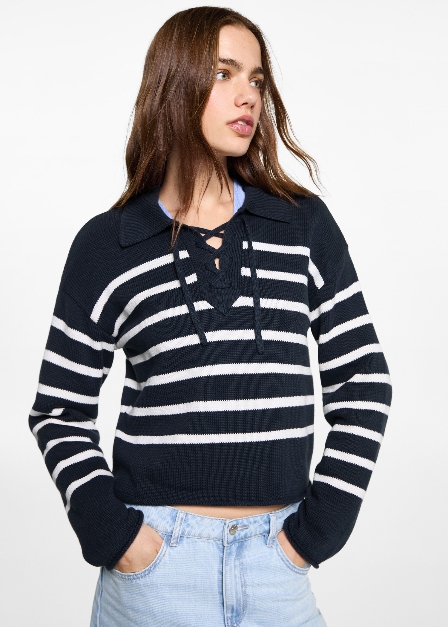 Striped polo-neck sweater - Medium plane