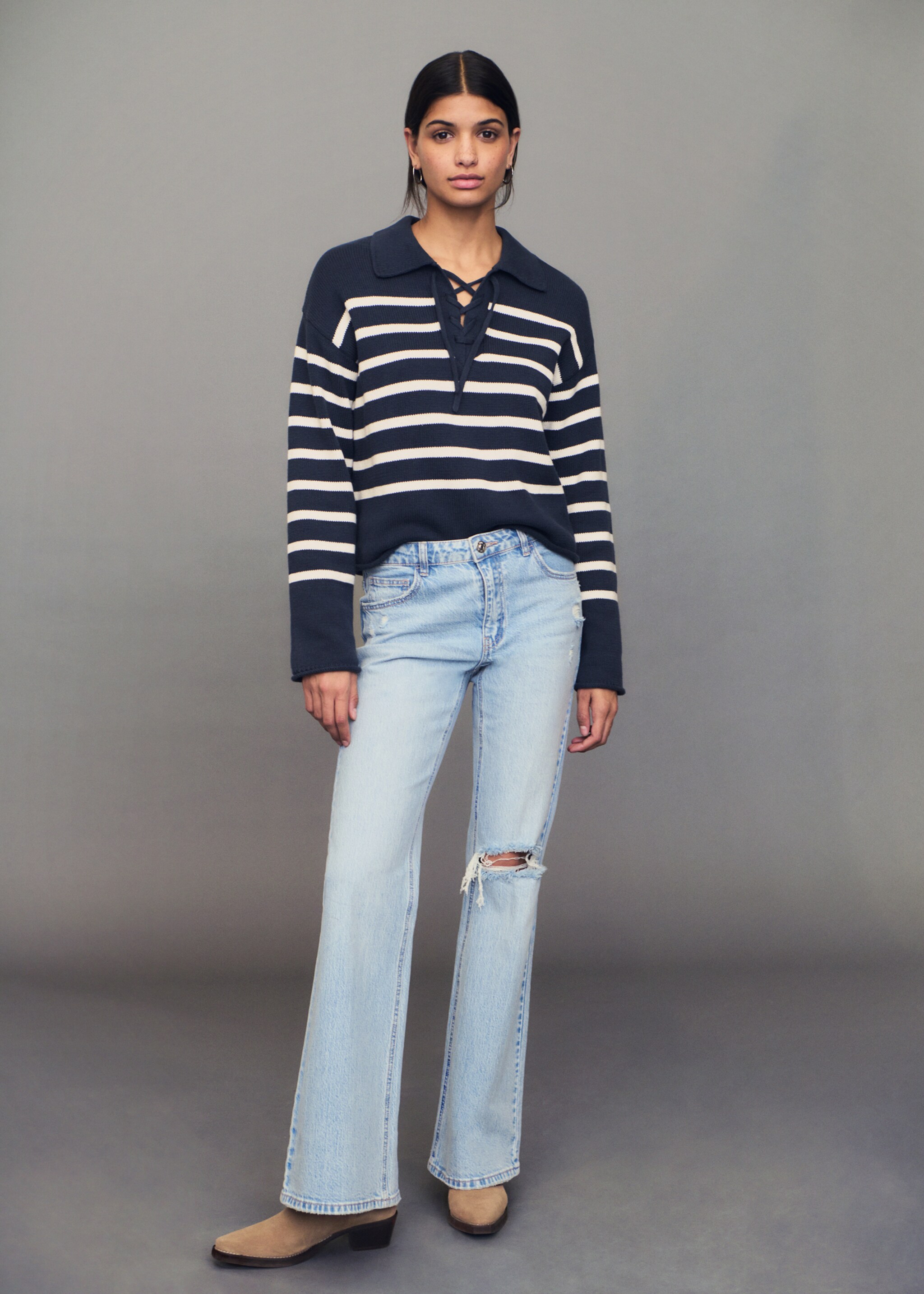 Striped polo-neck sweater - Details of the article 7