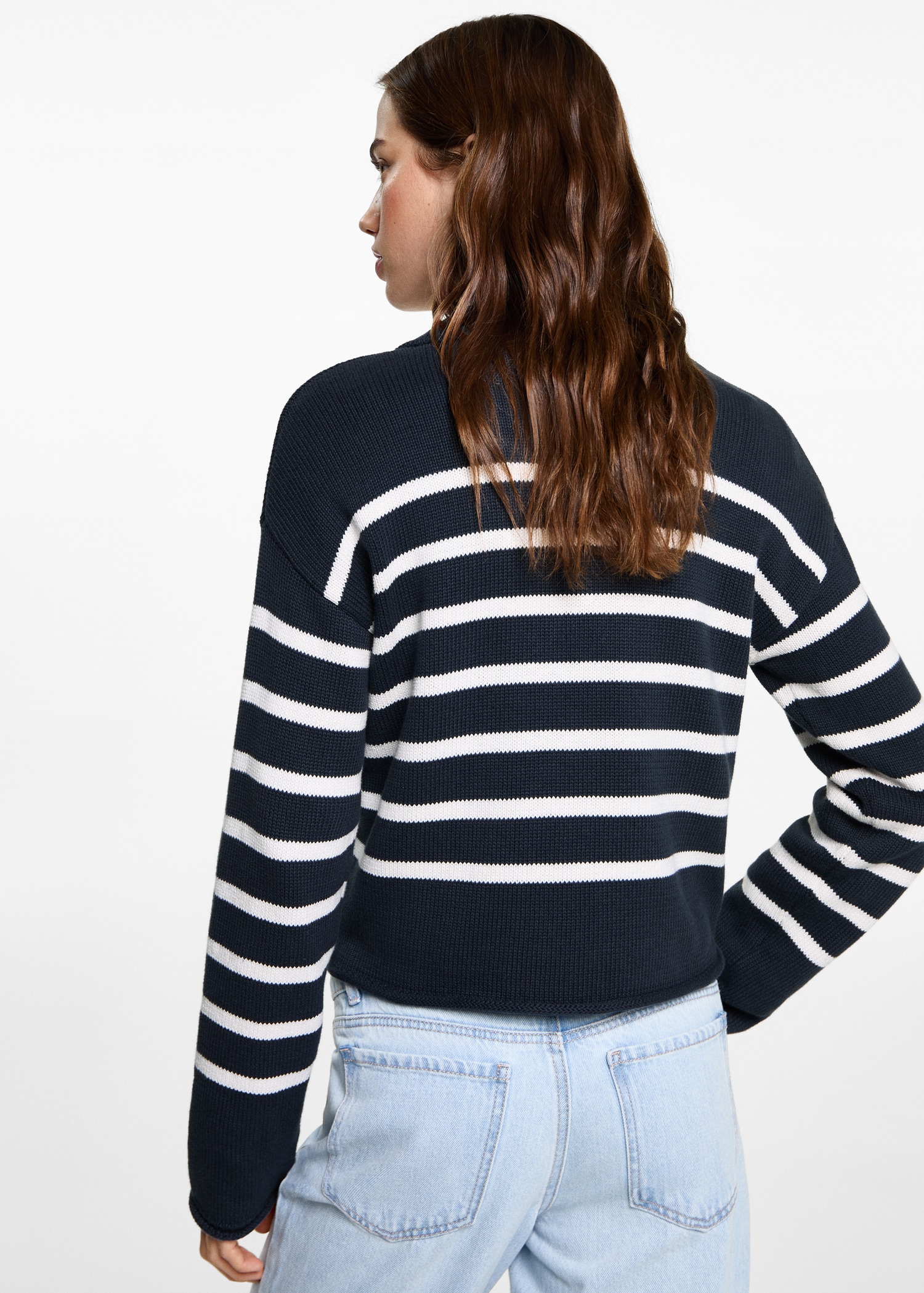 Striped polo-neck sweater - Reverse of the article