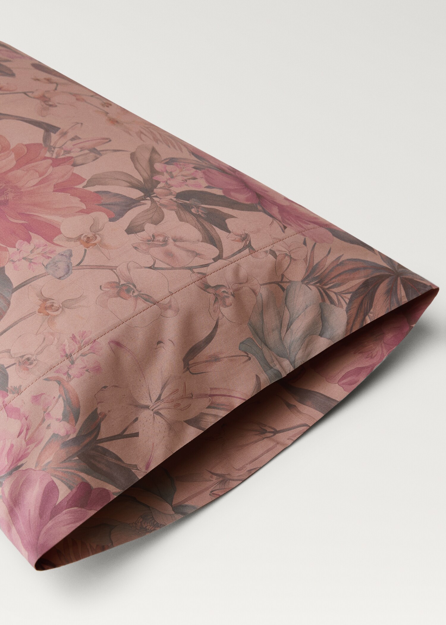 Cotton percale floral-print pillowcase 45x110cm - Details of the article 1