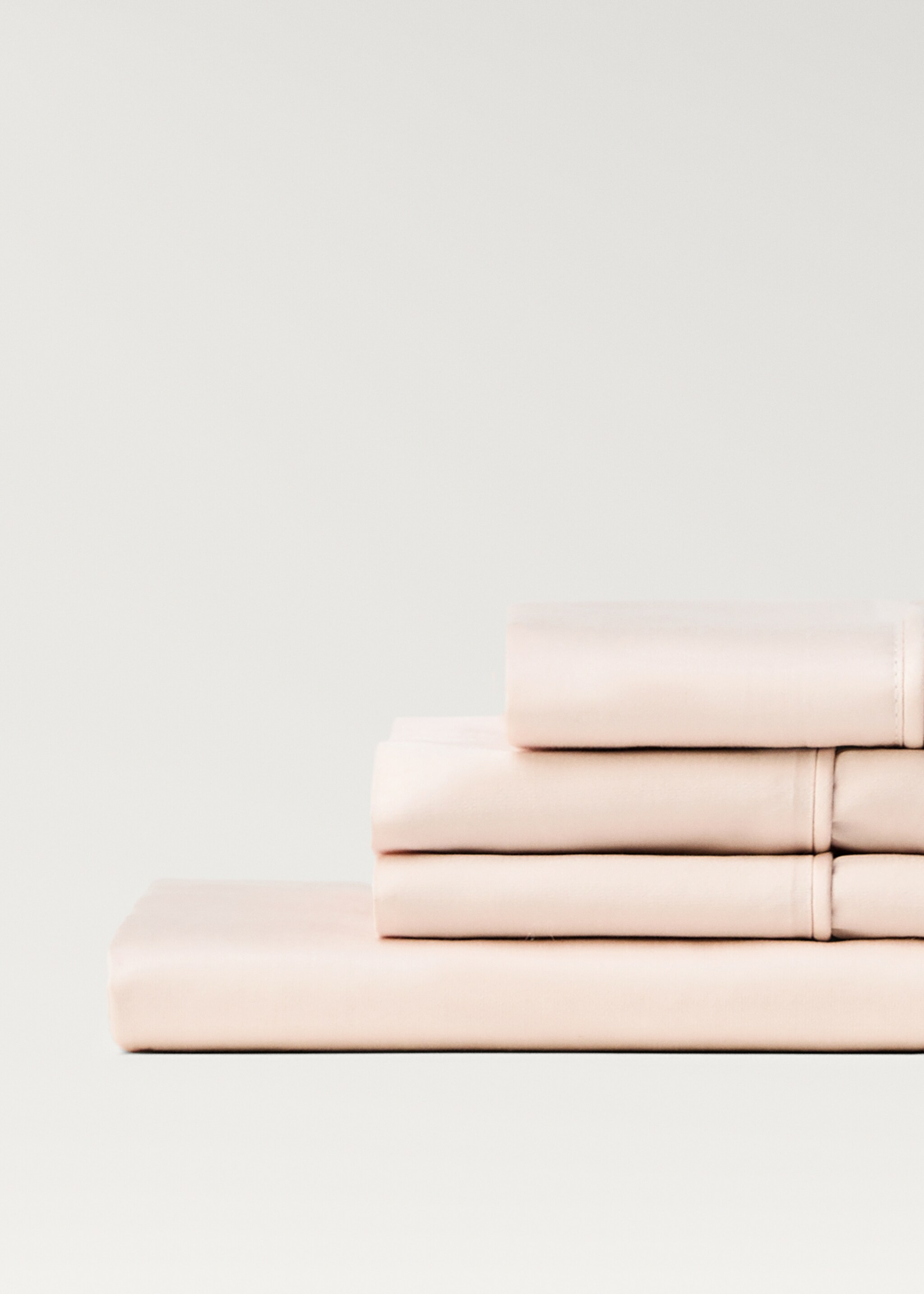 600 threads washed cotton fitted sheet King bed - Details of the article 3, Pink. Ref: 87042925-00.