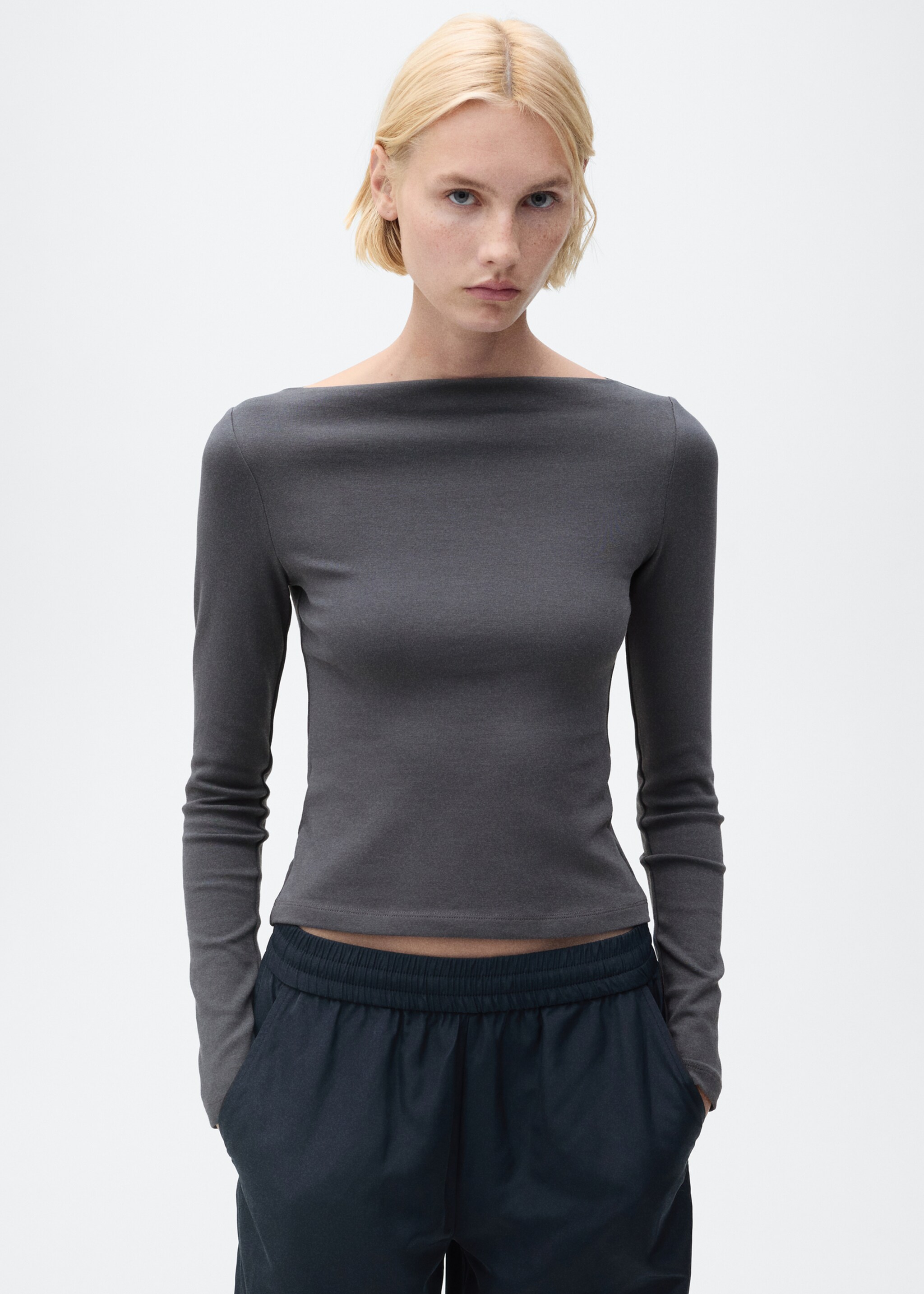 Cotton boat neck t-shirt - Medium plane