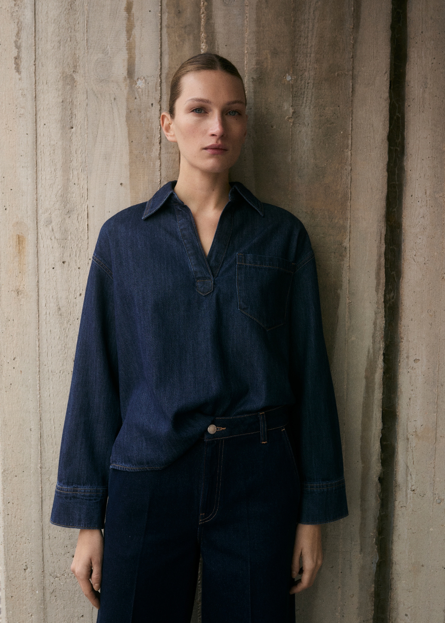 Vêtement Oversize Fluide Blouse à Lavallière Bleue En Lyocell