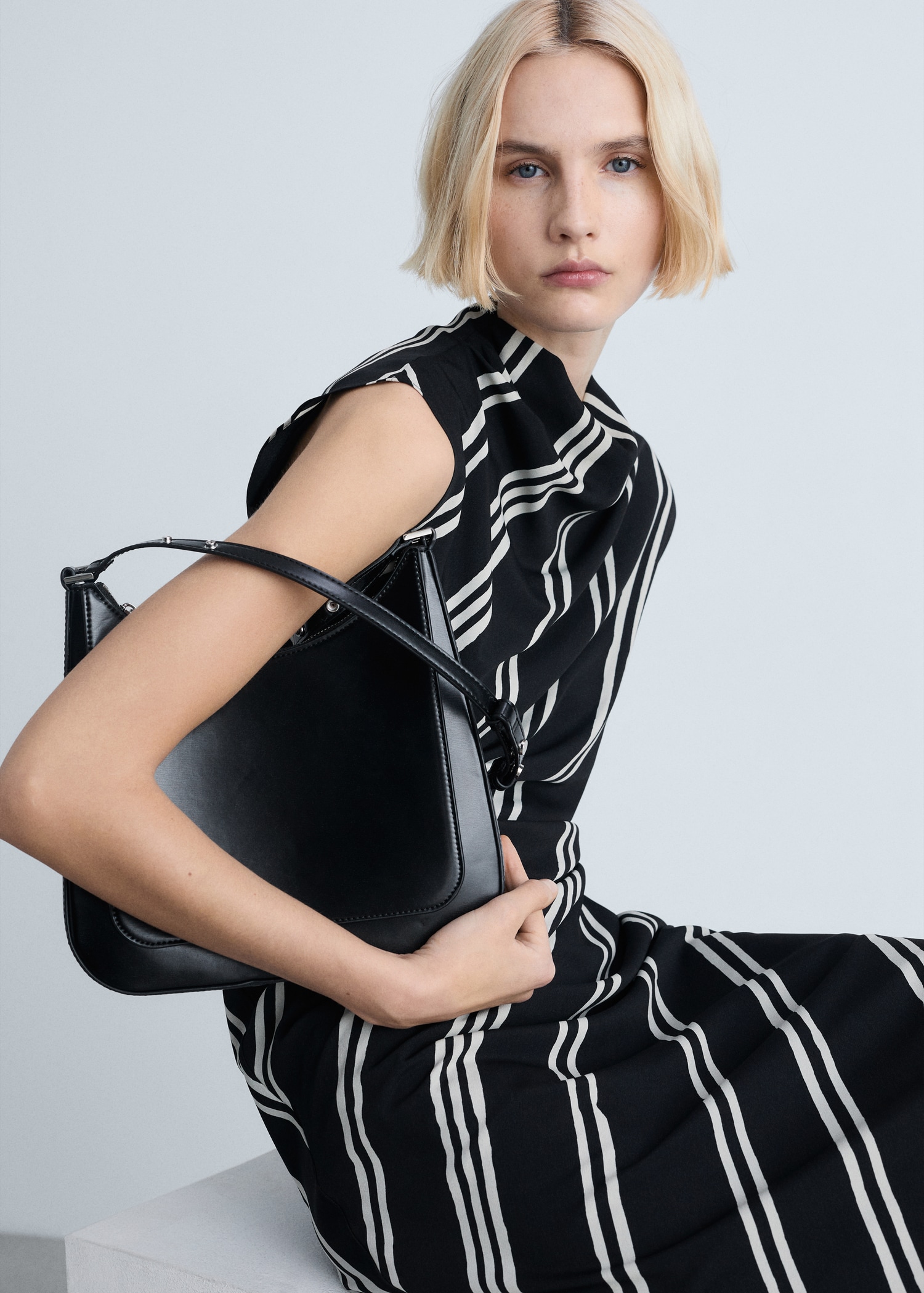 Vestido Rayas Blanco Y Negro Mango Vestido Midi Estampado Rayas