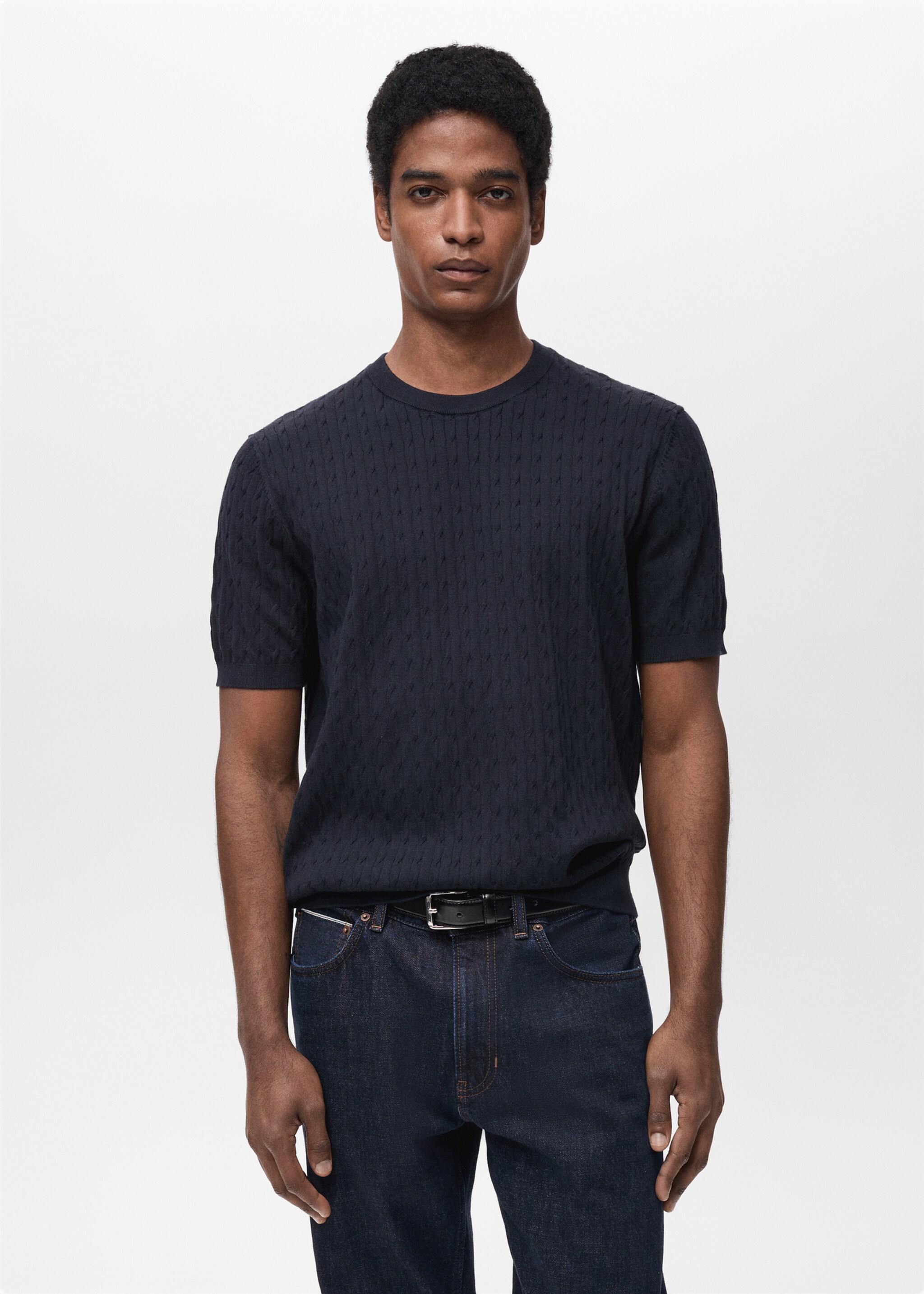 Fijngebreid kabel-T-shirt - Middenvlak