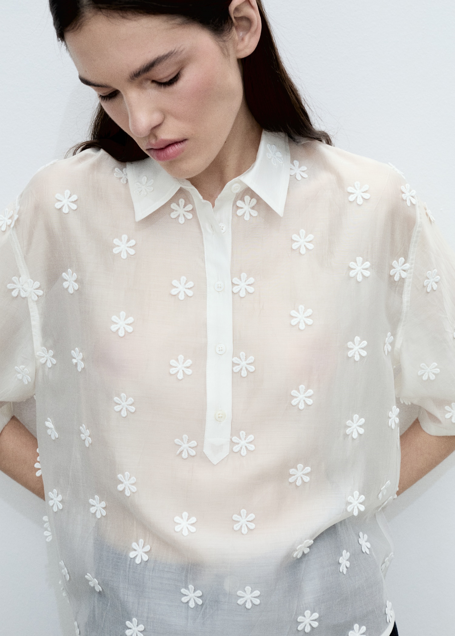 Mango Camisa Semitransparente Blusa Blanca Semitransparente Camisa