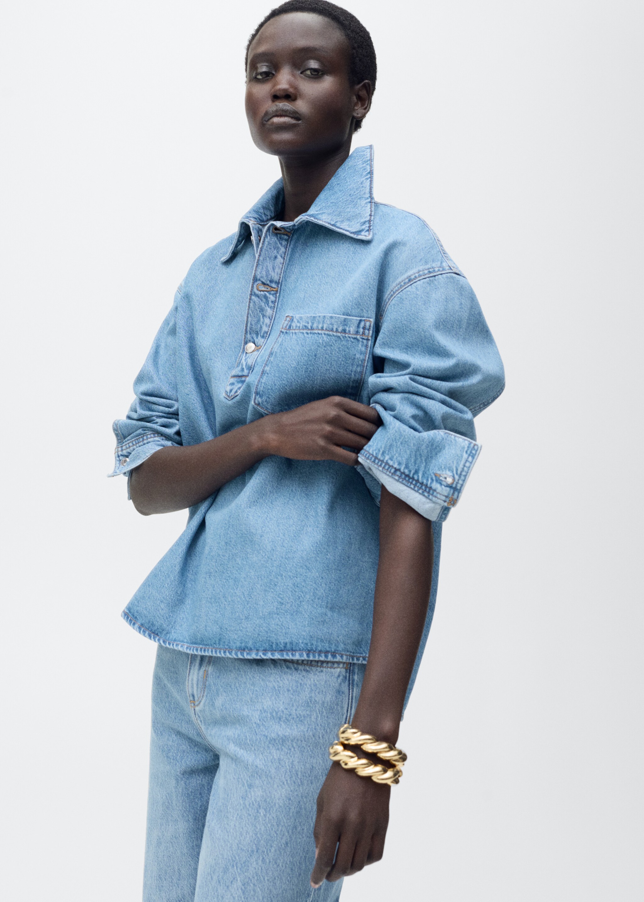 Denim blouse with pocket - Details of the article 1