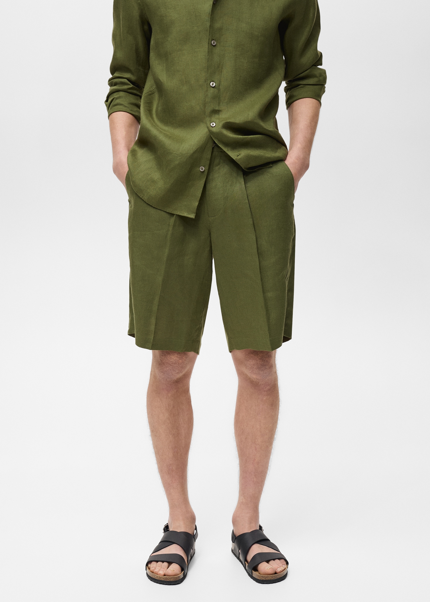 100% linen bermuda shorts with pleats - Medium plane